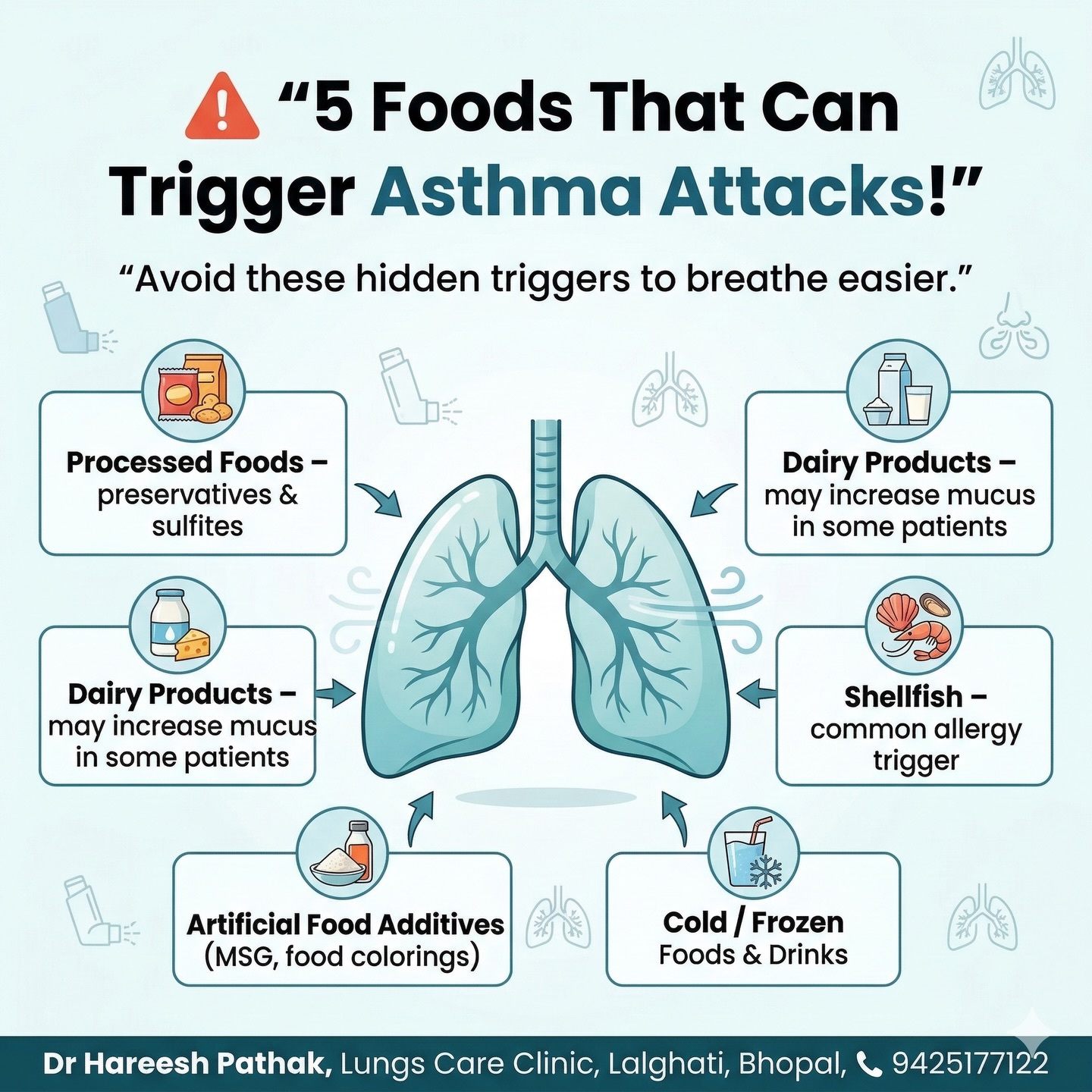 🚨 Did you know some everyday foods can trigger asthma attacks? Many people focus only on pollution or dust as asthma triggers, but certain foods can also worsen airway inflammation, increase mucus