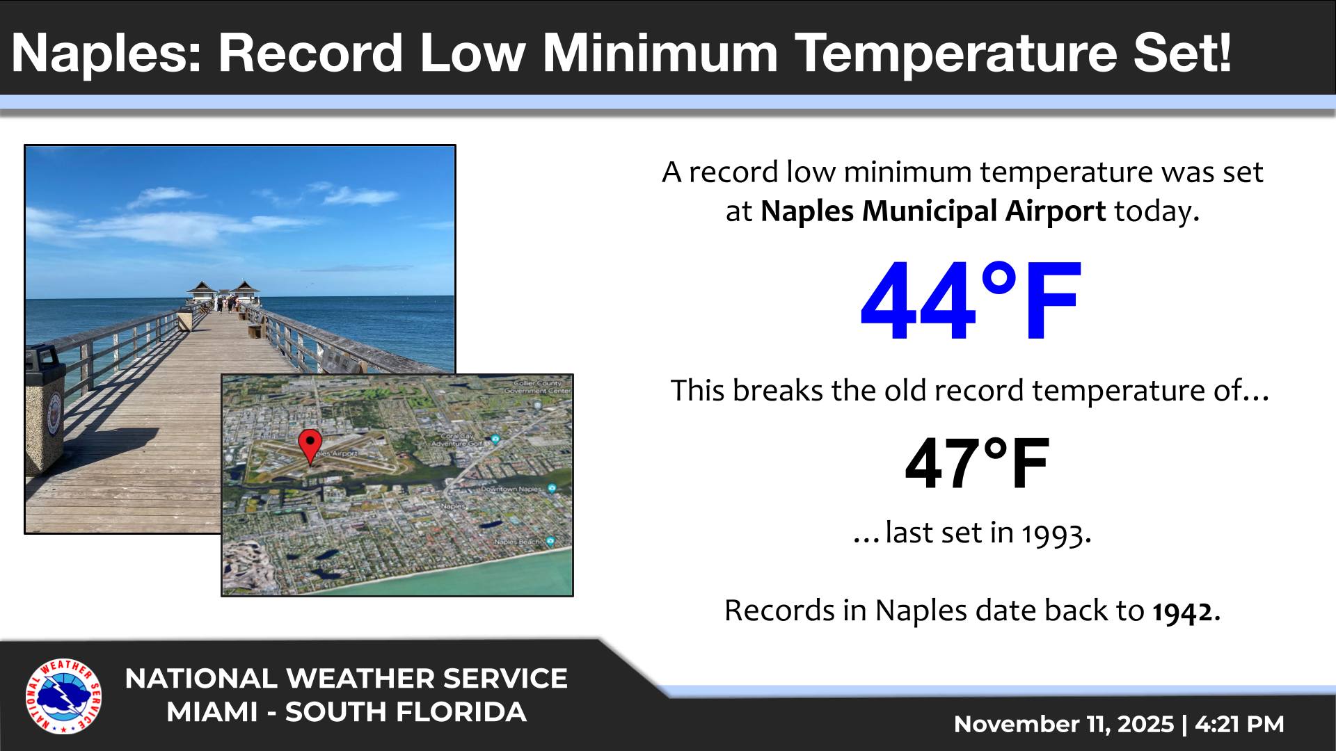 Record low temperatures set in Naples and Miami