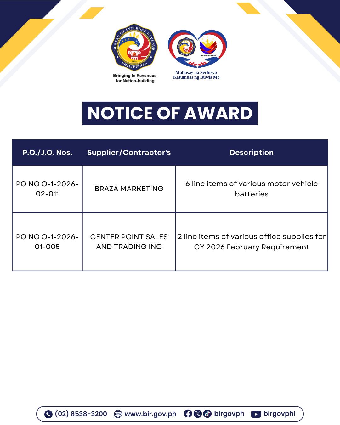 Bureau - Contracts Awarded - National Office - 2026 PO NO O-1-2026-02 ...