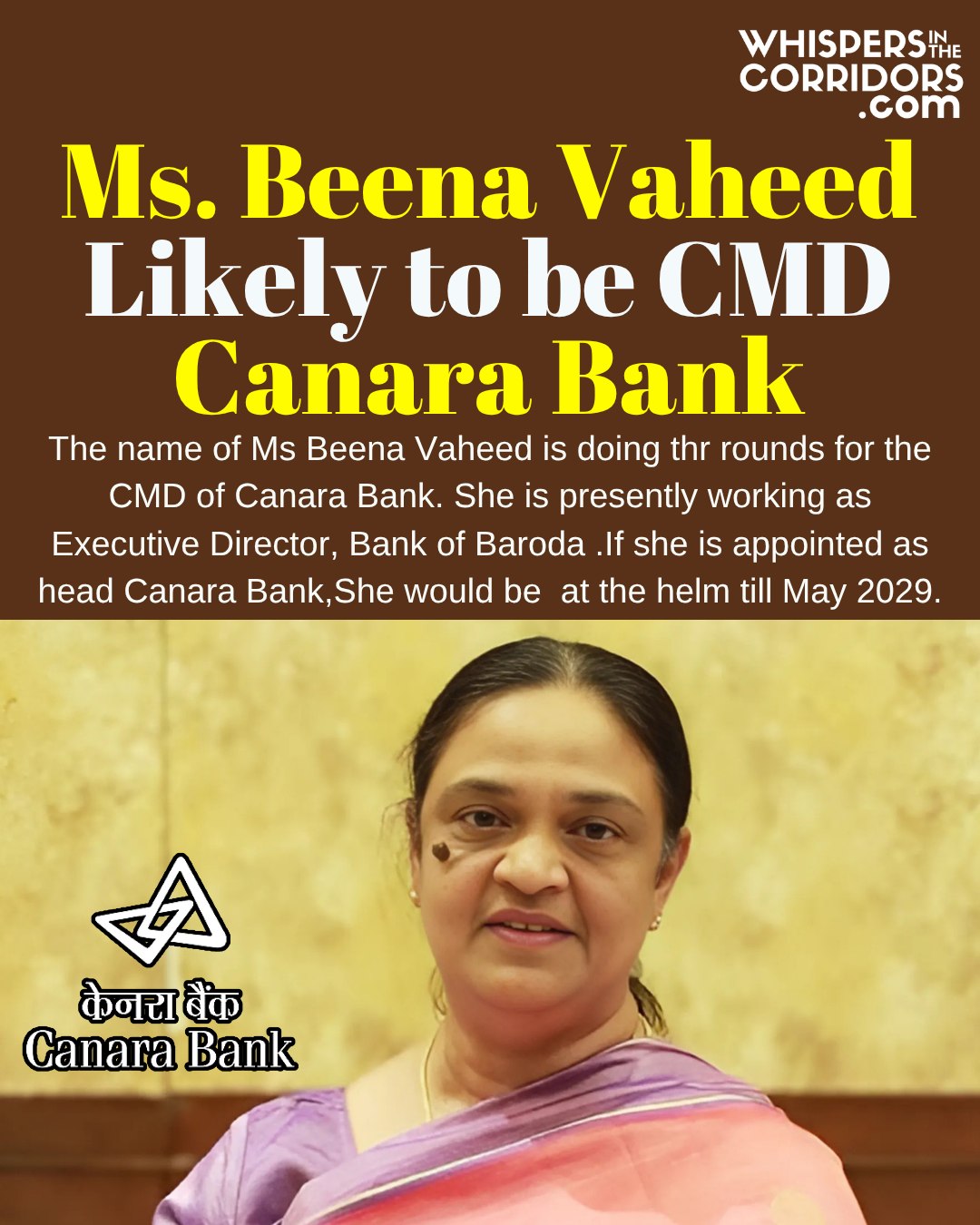 Ms. Beena Vaheed Likely to be... - Whispers In The Corridors | Facebook
