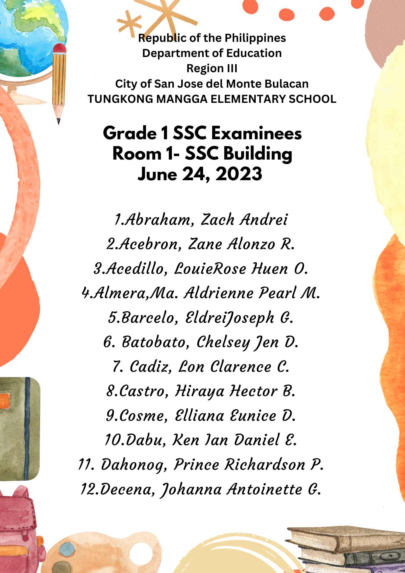 Good day! The following are the List of Qualified Examinees for the ...