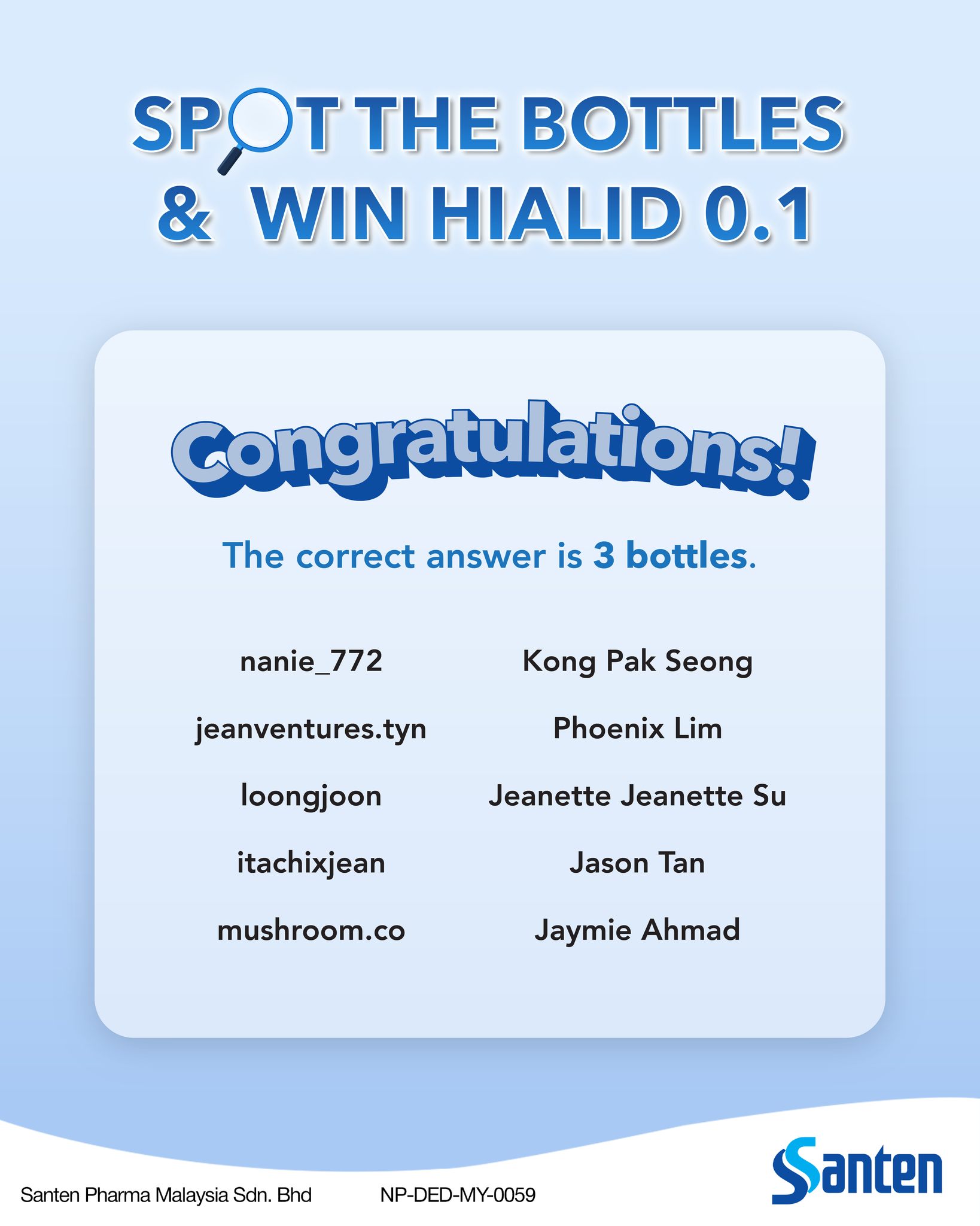Santen - Congratulations to Hialid 0.1% Spot The Bottles & Win HIalid 0 ...