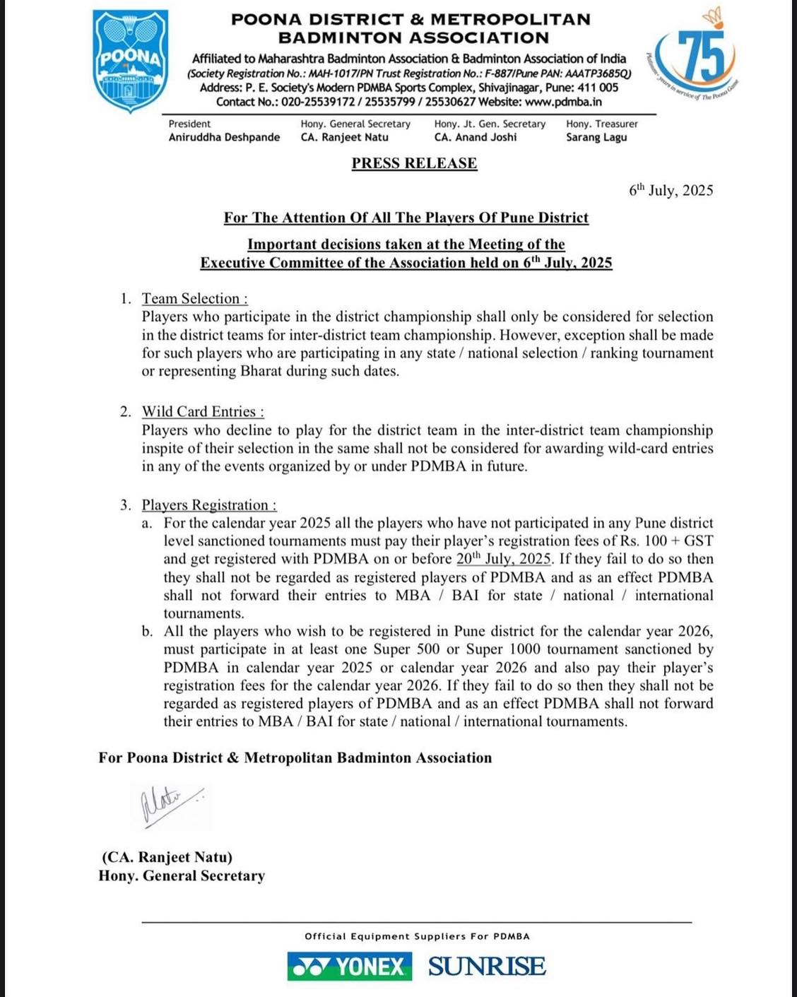 PDMBA - Poona District & Metropolitan Badminton Association added a new ...