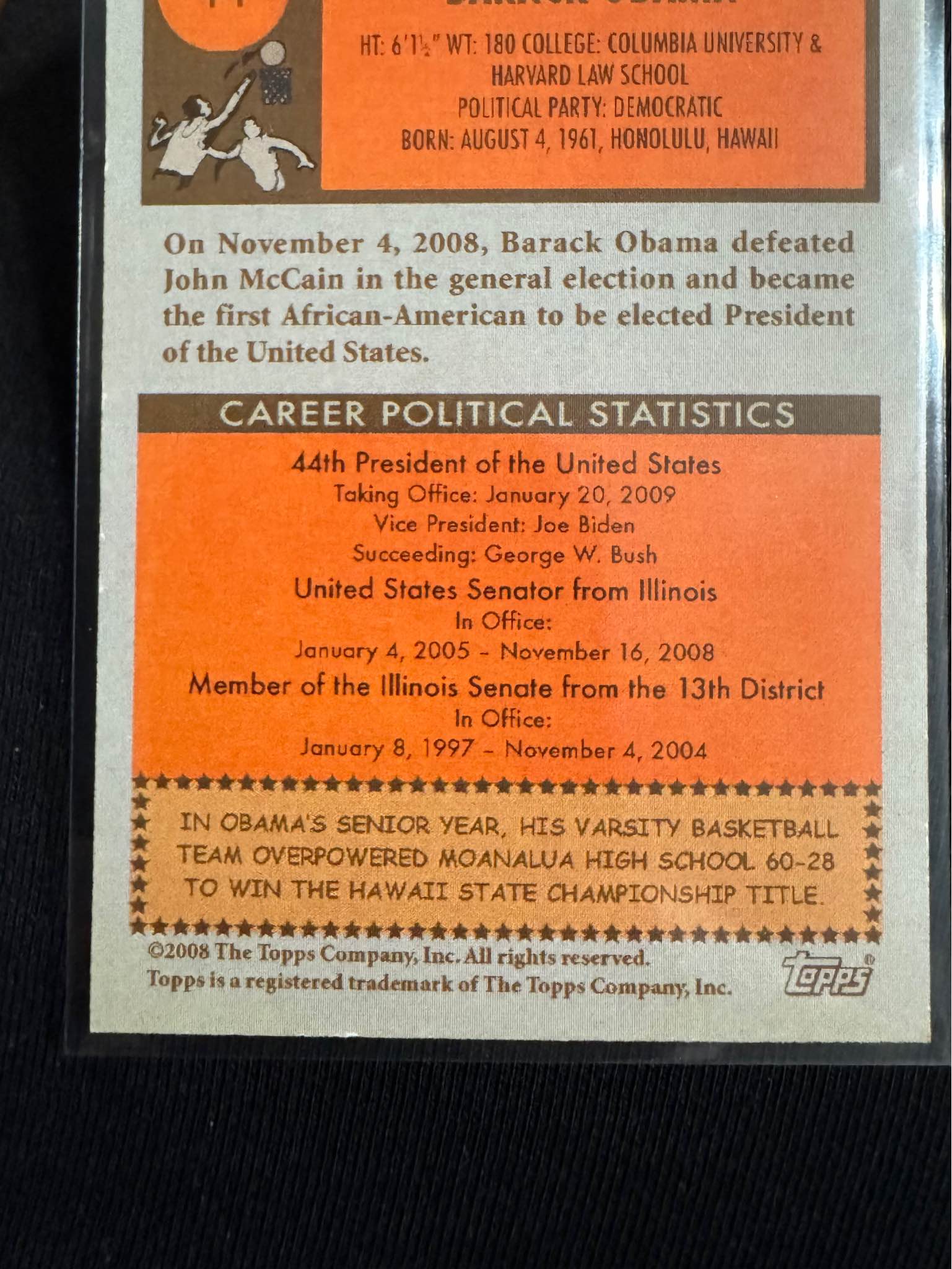 Barack Obama 2008 Topps HS Hawaii All-Star Basketball #44 SSP Rookie ...