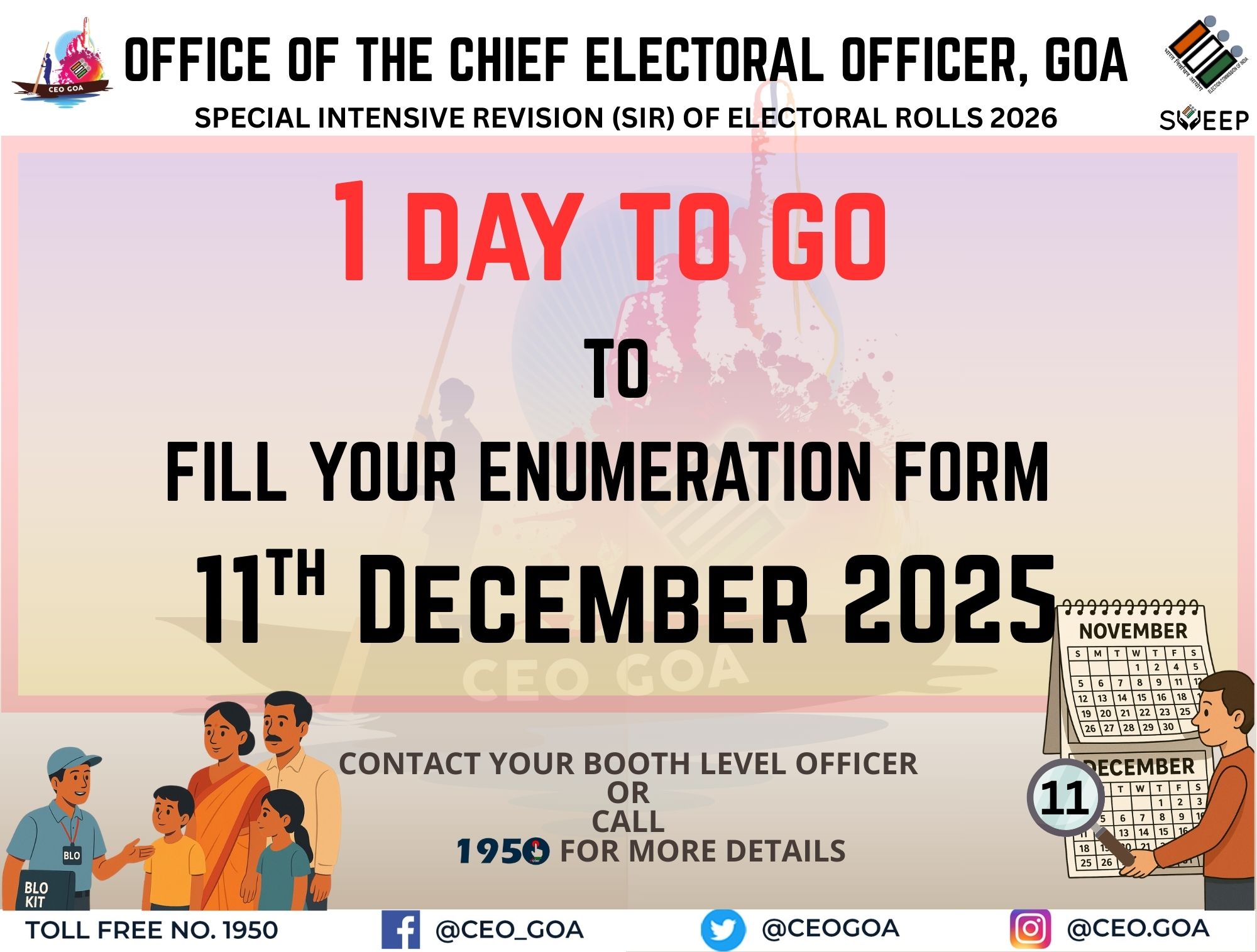 Chief - 1 day to go !! Submit your Enumeration Form under SIR 2026 by ...