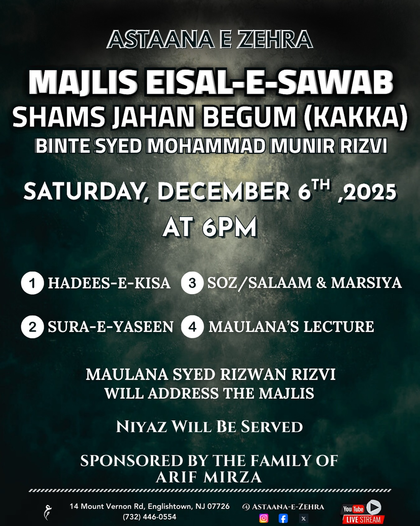 Astaana-e-Zehra - ••• Majlis Eisal e Sawab Marhooma Shams Jahan Begum ...