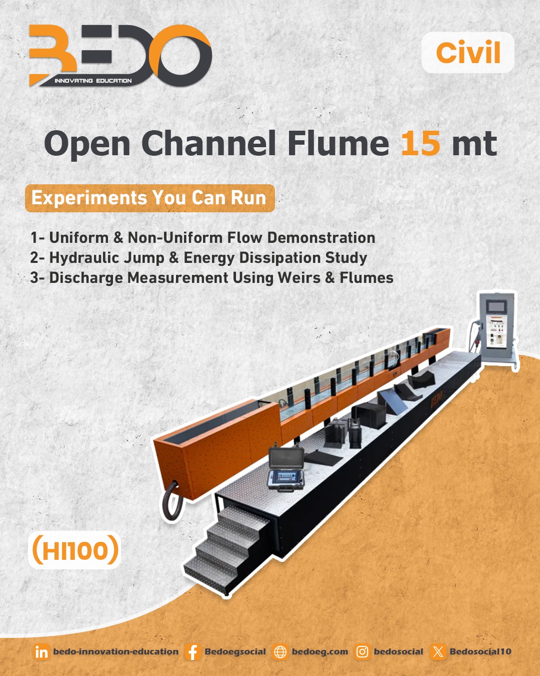 BEDO - 📍جهاز Open Channel Flume ( بطول 15 متر ) هو جهاز... | Facebook