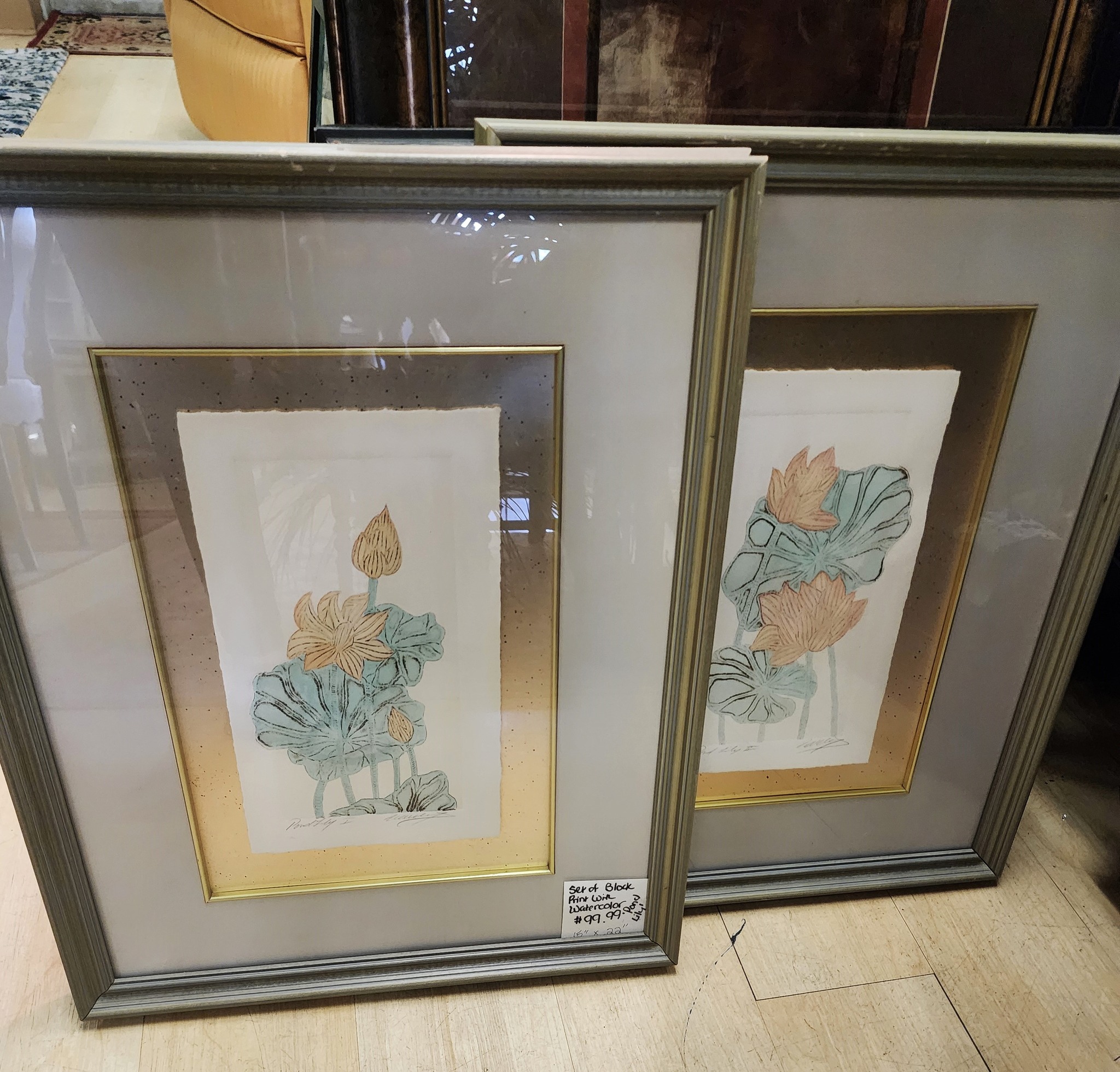Classic - Set of original signed block print with watercolor water