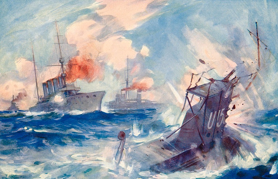 Ub-88 - The Sinking of the German Submarine U-15 Painting by E.S ...