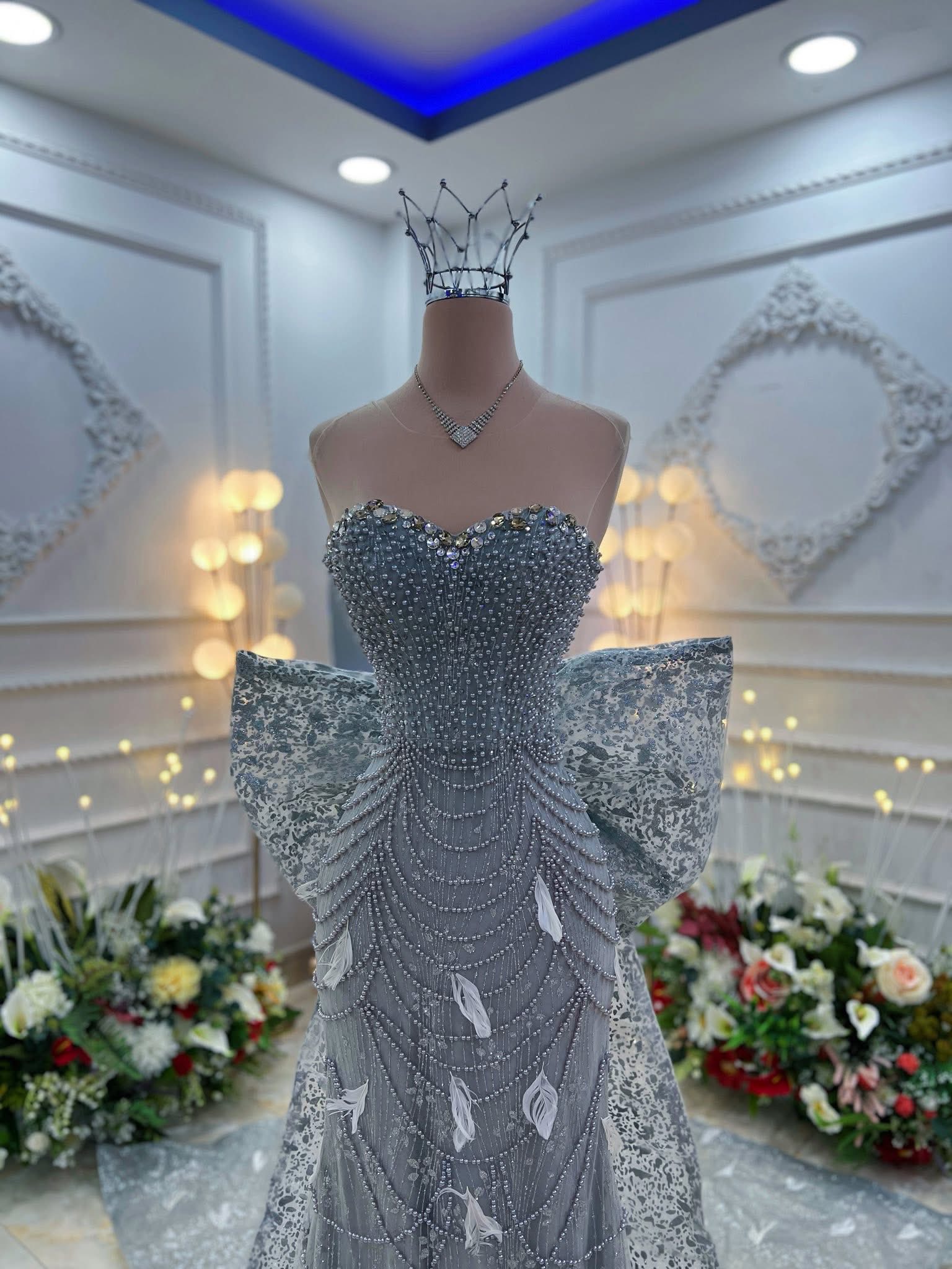 Silver Pageant Gown with detachable long tail ——— We offer stunning ...