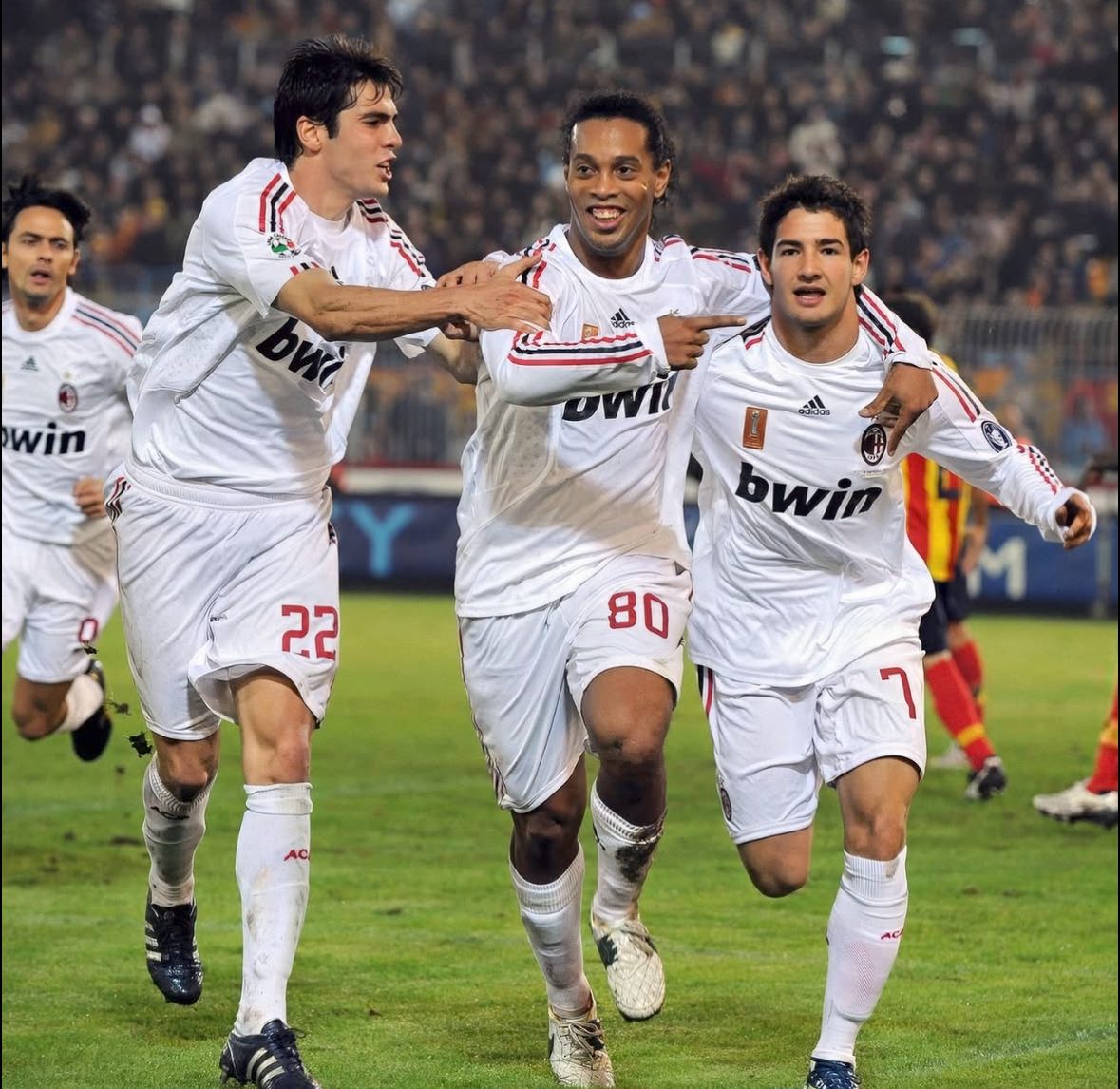 Beckham and Ronaldinho at Milan — crosses and smiles under San