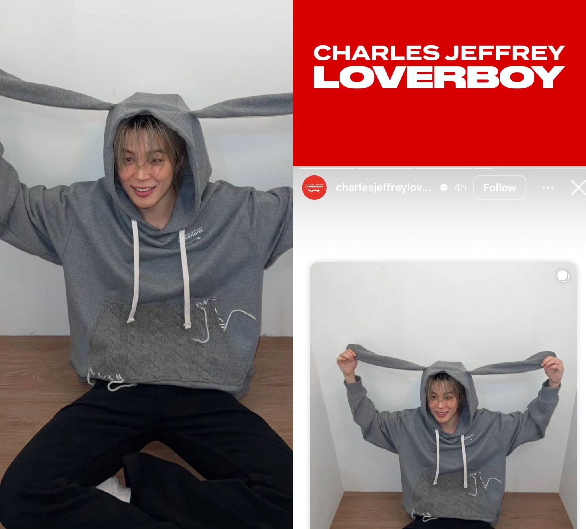 週末値下CHARLES JEFFREY LOVERBOYうさ耳フーディJimin Jimin wears Charles Jeffrey Loverboy patch rabbit ears hoody