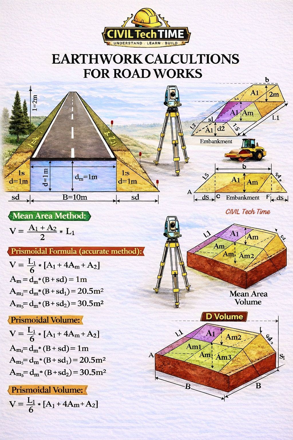 CIVIL Tech Time - 📘 Earthwork Calculations for Road Works... | Facebook