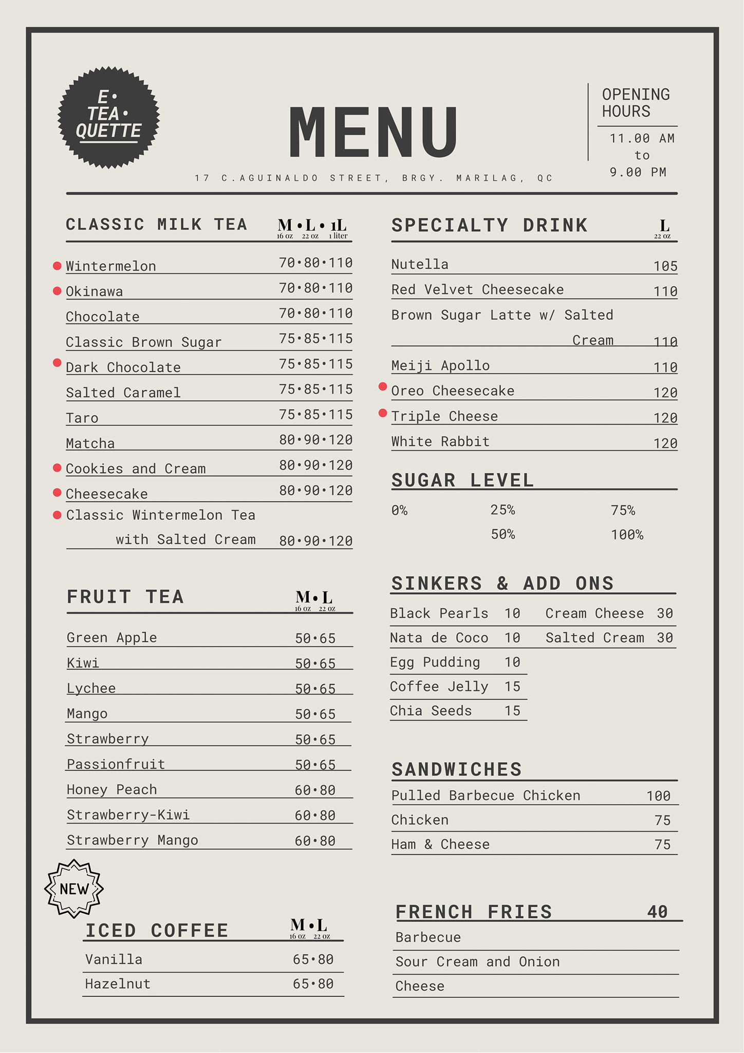 Updated Menu as of April 25,... - E•tea•quette - Project 4 | Facebook