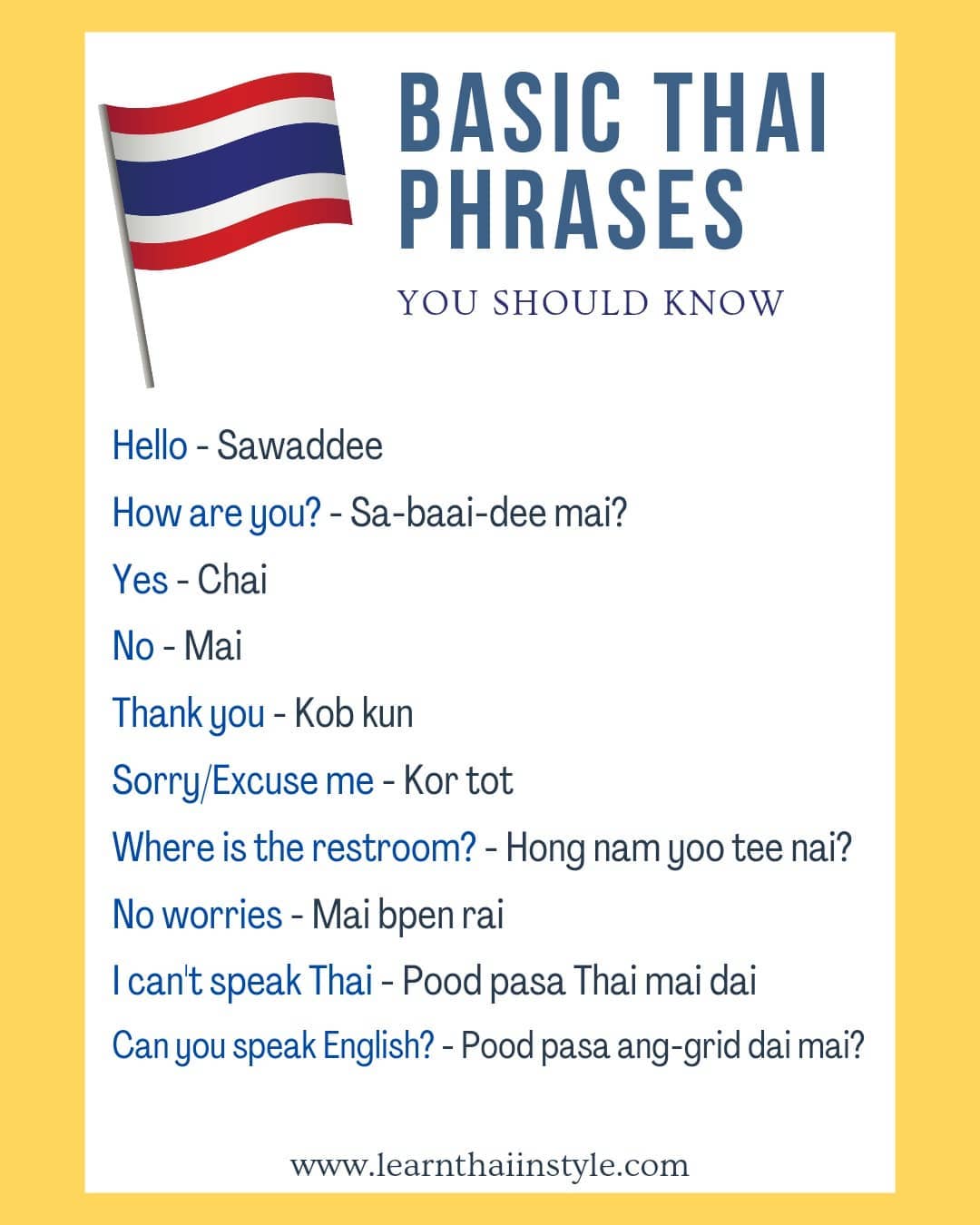 Basic Thai phrases you should know .... - Learn Thai In Style