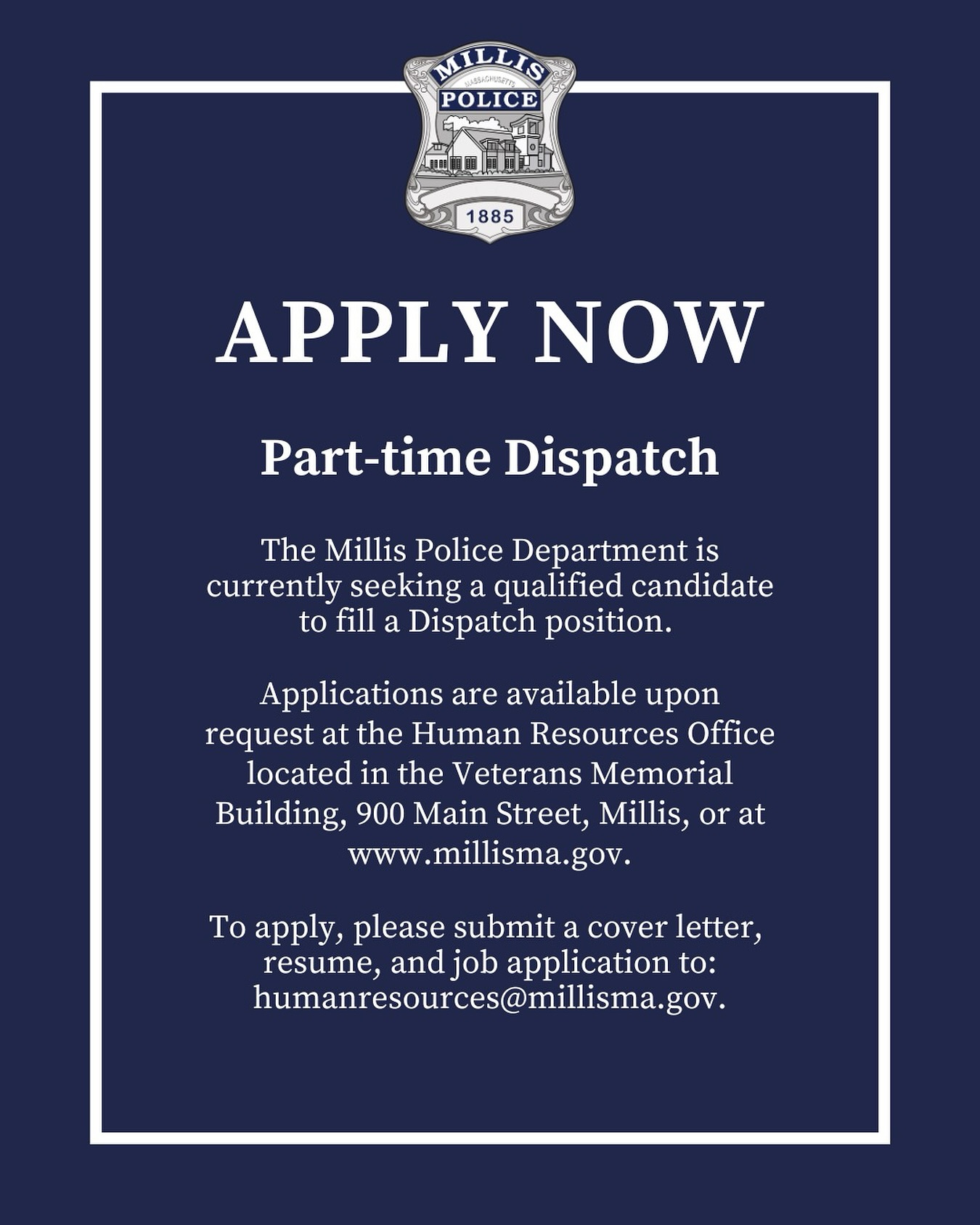 Millis - Now Hiring: Part-Time Public Safety Dispatcher 👮‍♀️ The Millis ...