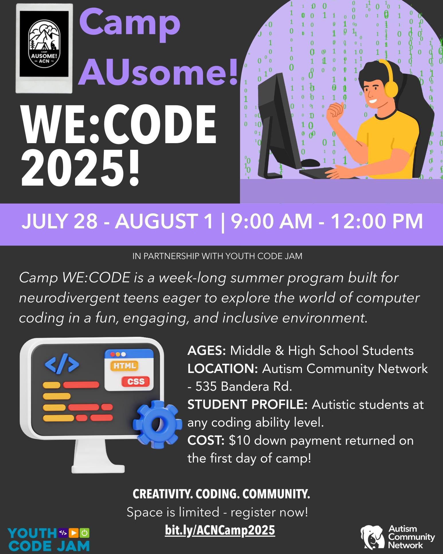 🚨 Time Update for Camp WE:CODE!... - Autism Community Network | Facebook