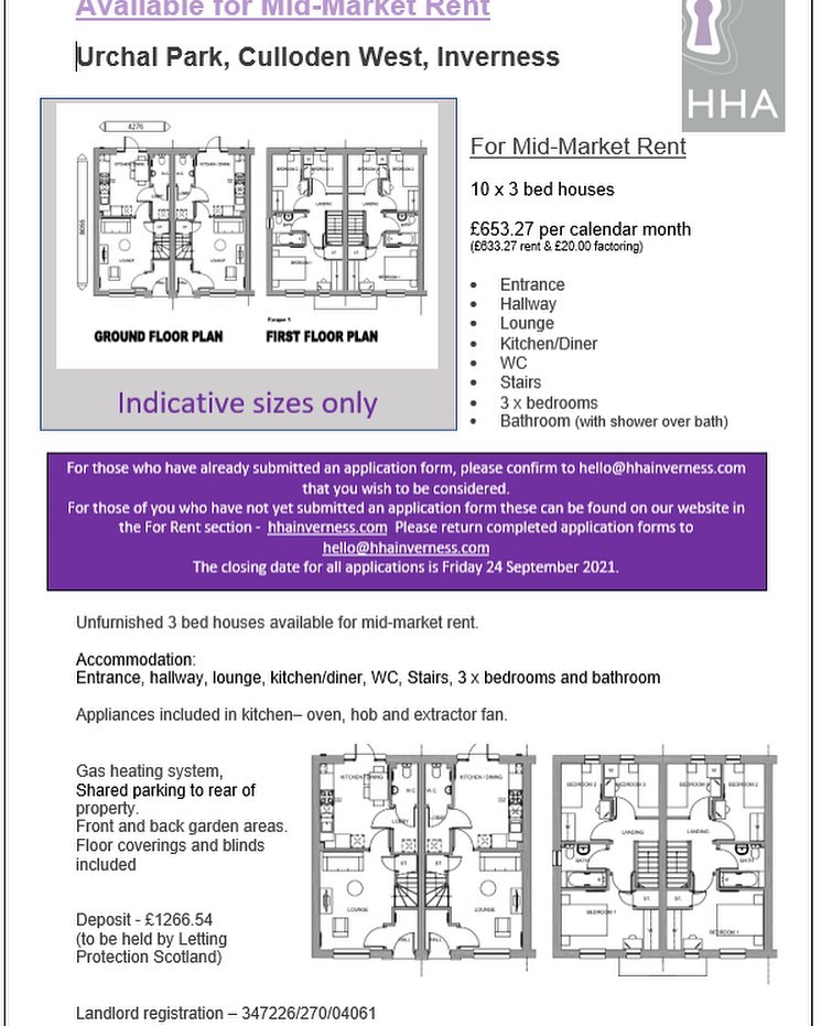 HHA - Available for mid market rent Urchal Park, Culloden...