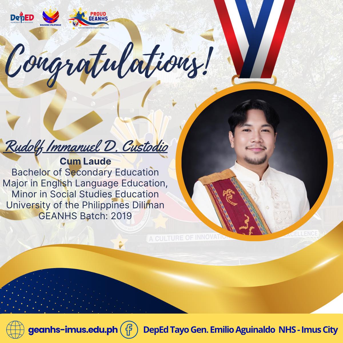 DepEd - 🎓 Congratulations, Rudolf Immanuel D. Custodio! 🎓 A proud ...