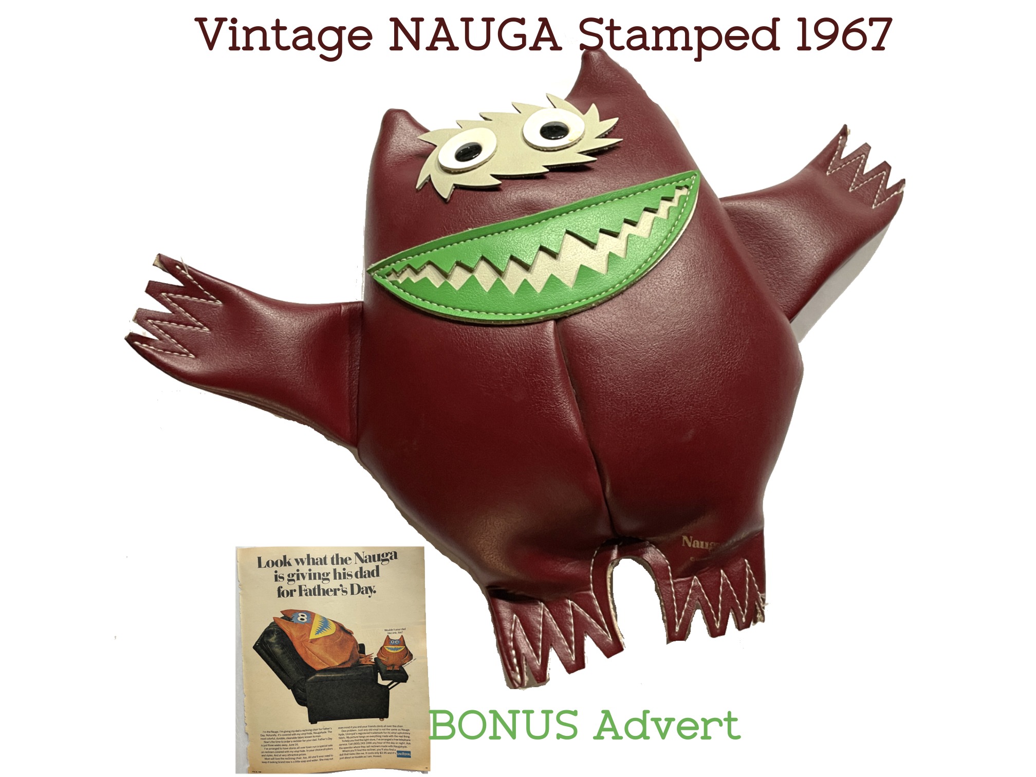 What are the unique features of a Nauga Monster from the 1960s?