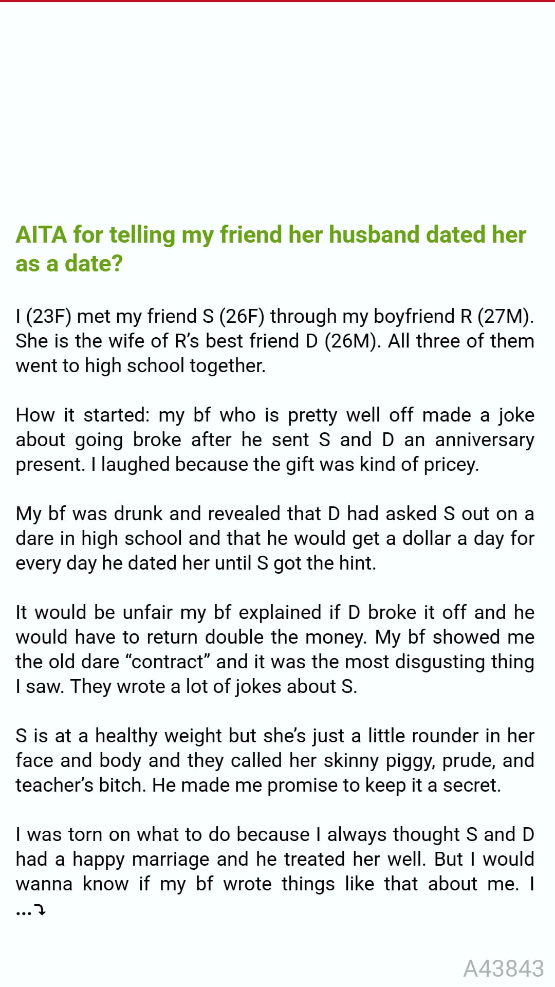 It's - AITA for 🤗 telling 🚖 my friend her husband dated her as a date ...