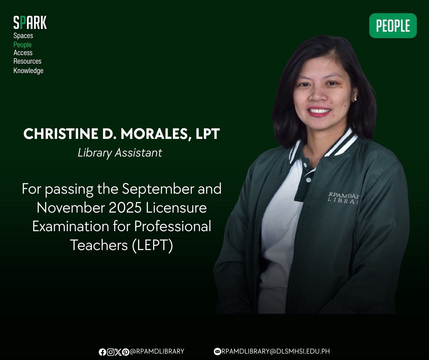 DLSMHSI-Romeo - Congratulations to Ms. Christine D. Morales for passing ...