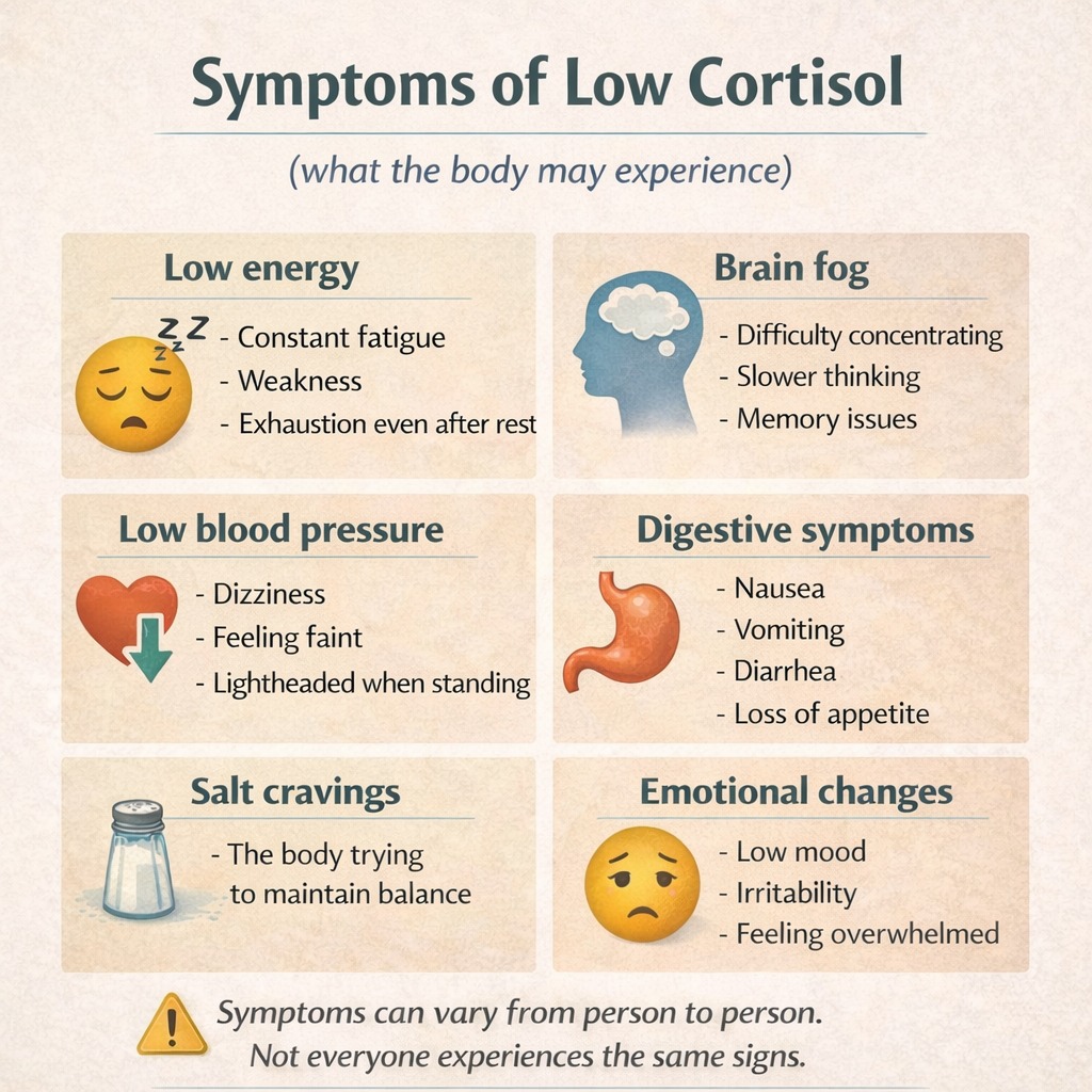 What are low cortisol symptoms pls?