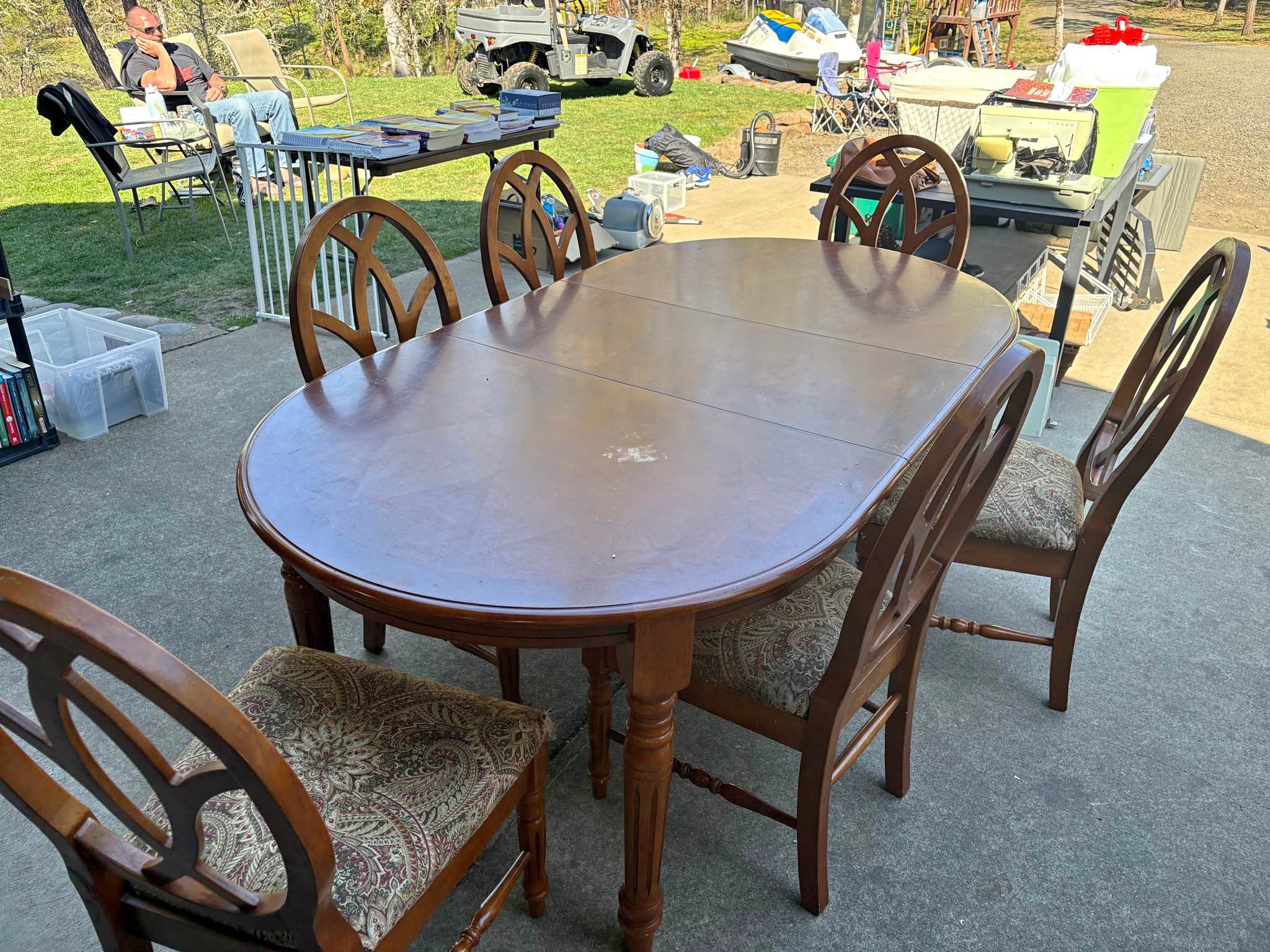 Solid hardwood table with leaf and six chairs - Outdoor Furniture Sets