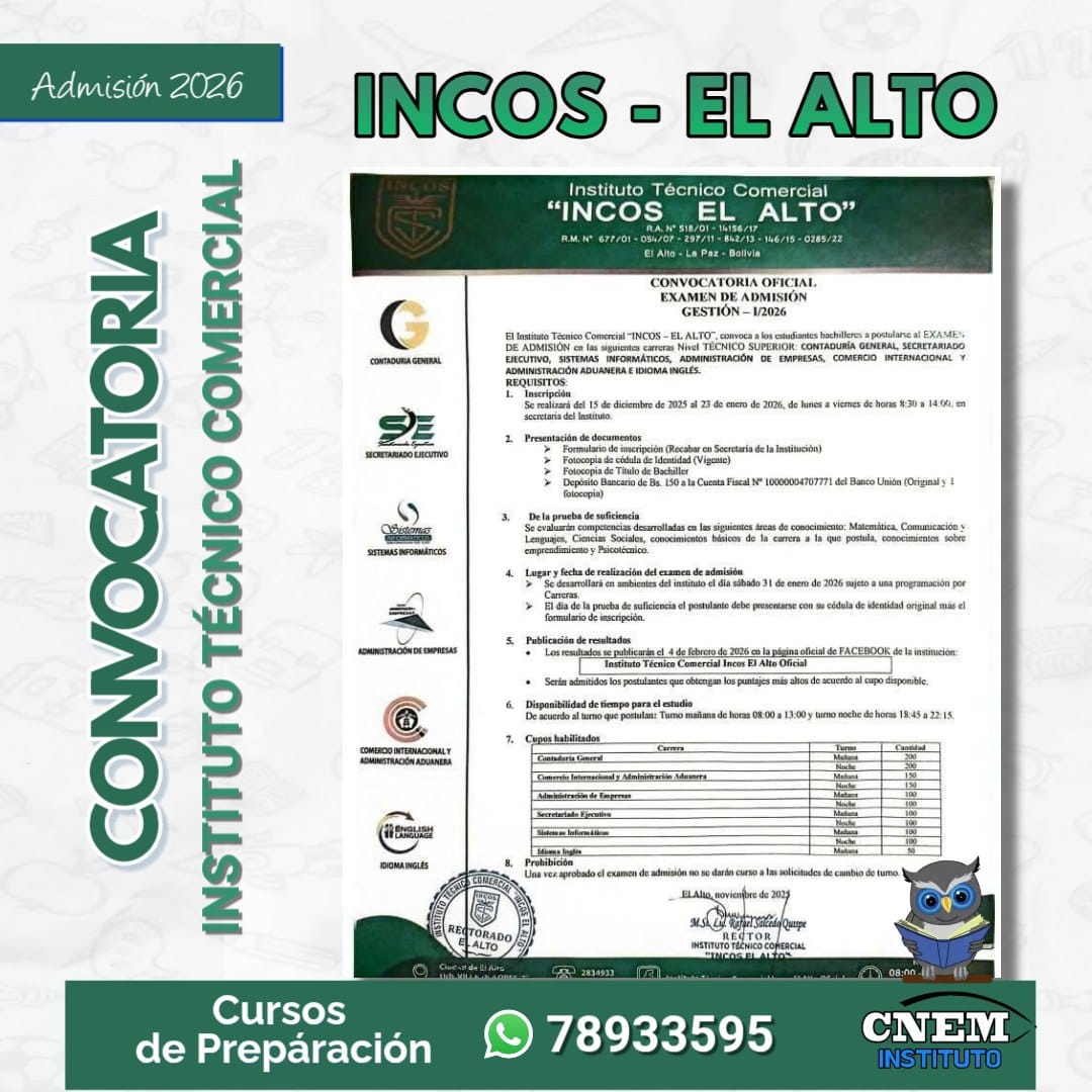 Centro - 📌CONVOCATORIA INSTITUTO TÉCNICO SUPERIOR INCOS EL ALTO ...
