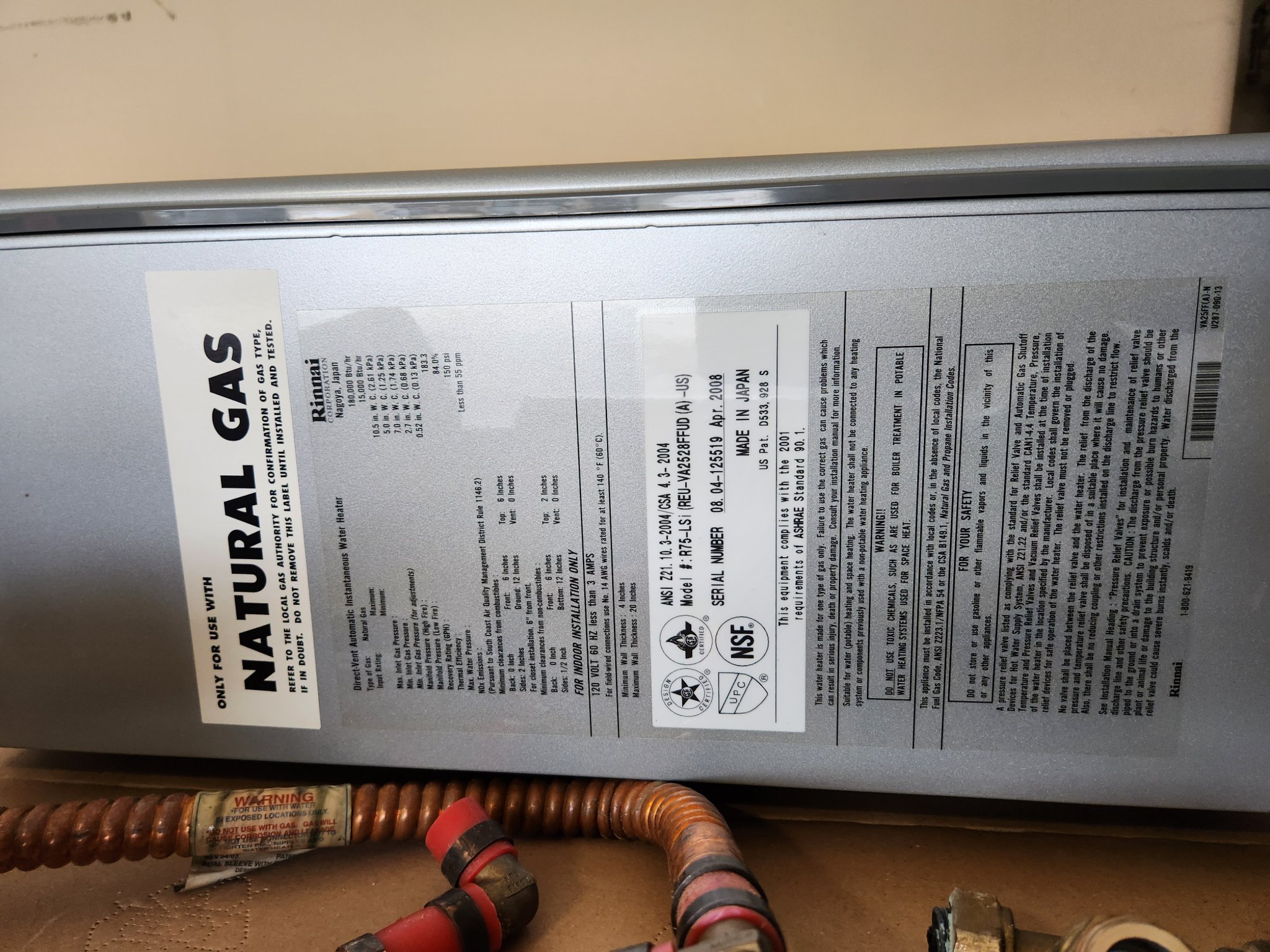 Rinnai Tankless Water Heater Model# R75LS - Space Heaters ...
