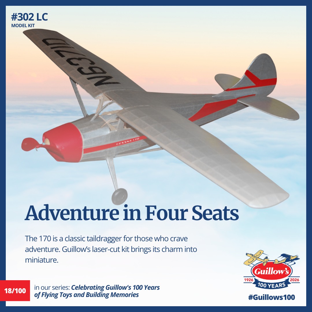 Guillow's 302 1/18 Ölçek, Cessna 170, 60cm, Laser Kesim, Balsa, Serbest