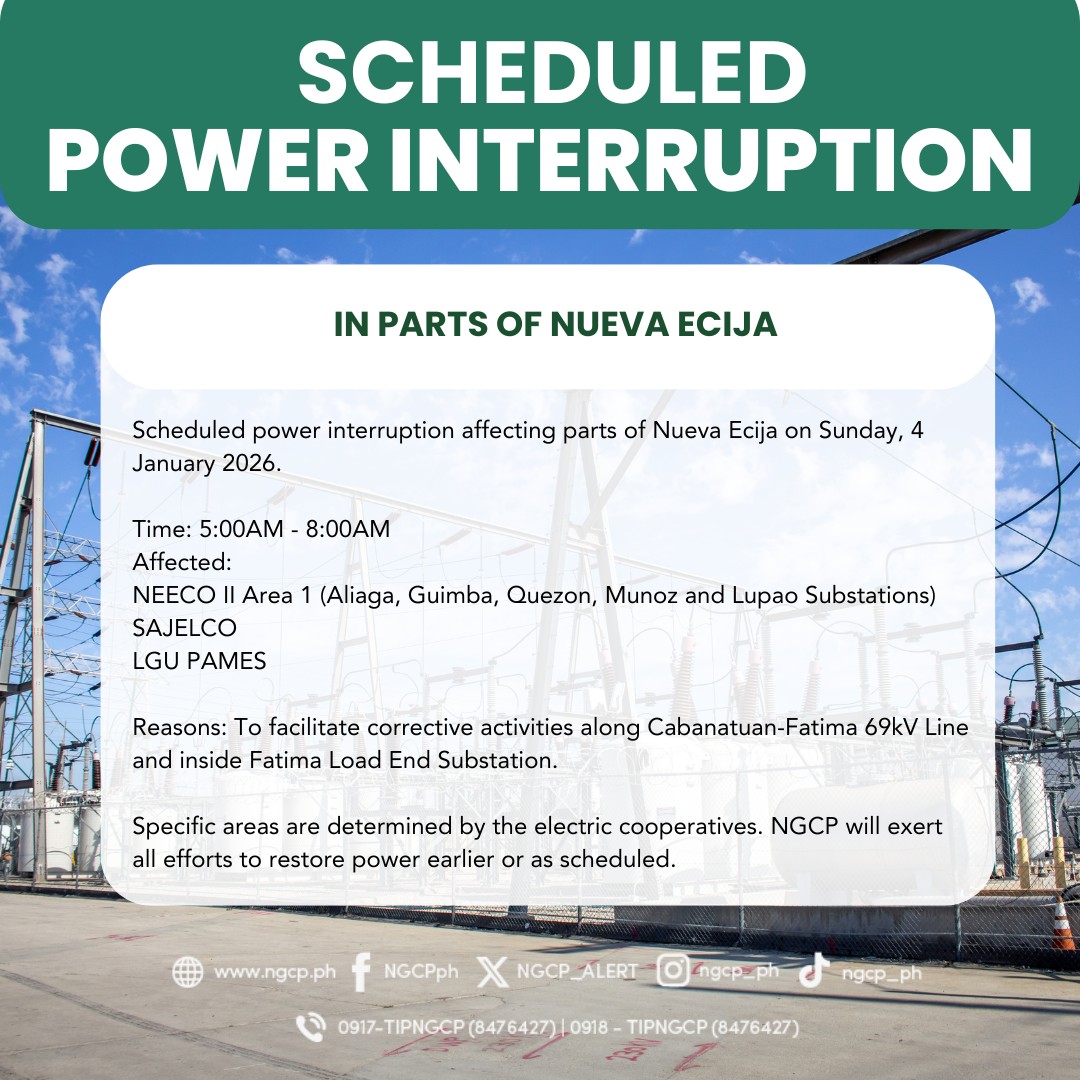 National - Scheduled power interruption affecting parts of Nueva Ecija ...