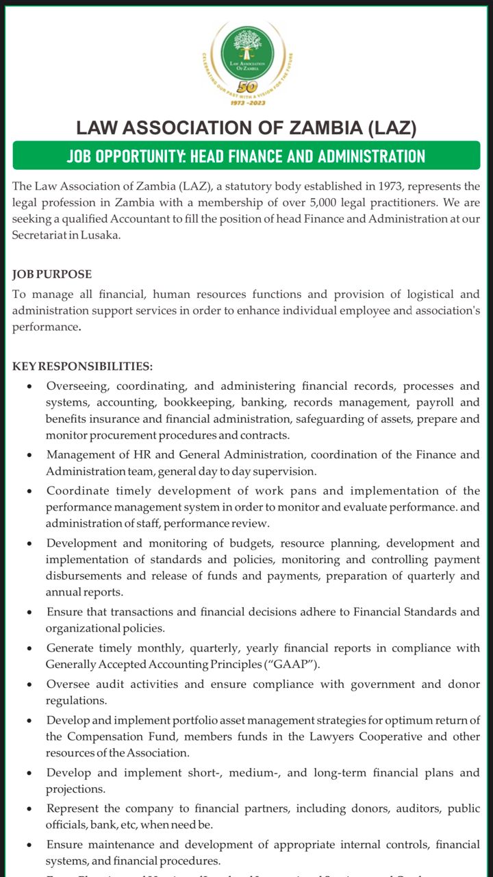 We're Hiring! The Law... - Law Association of Zambia | Facebook