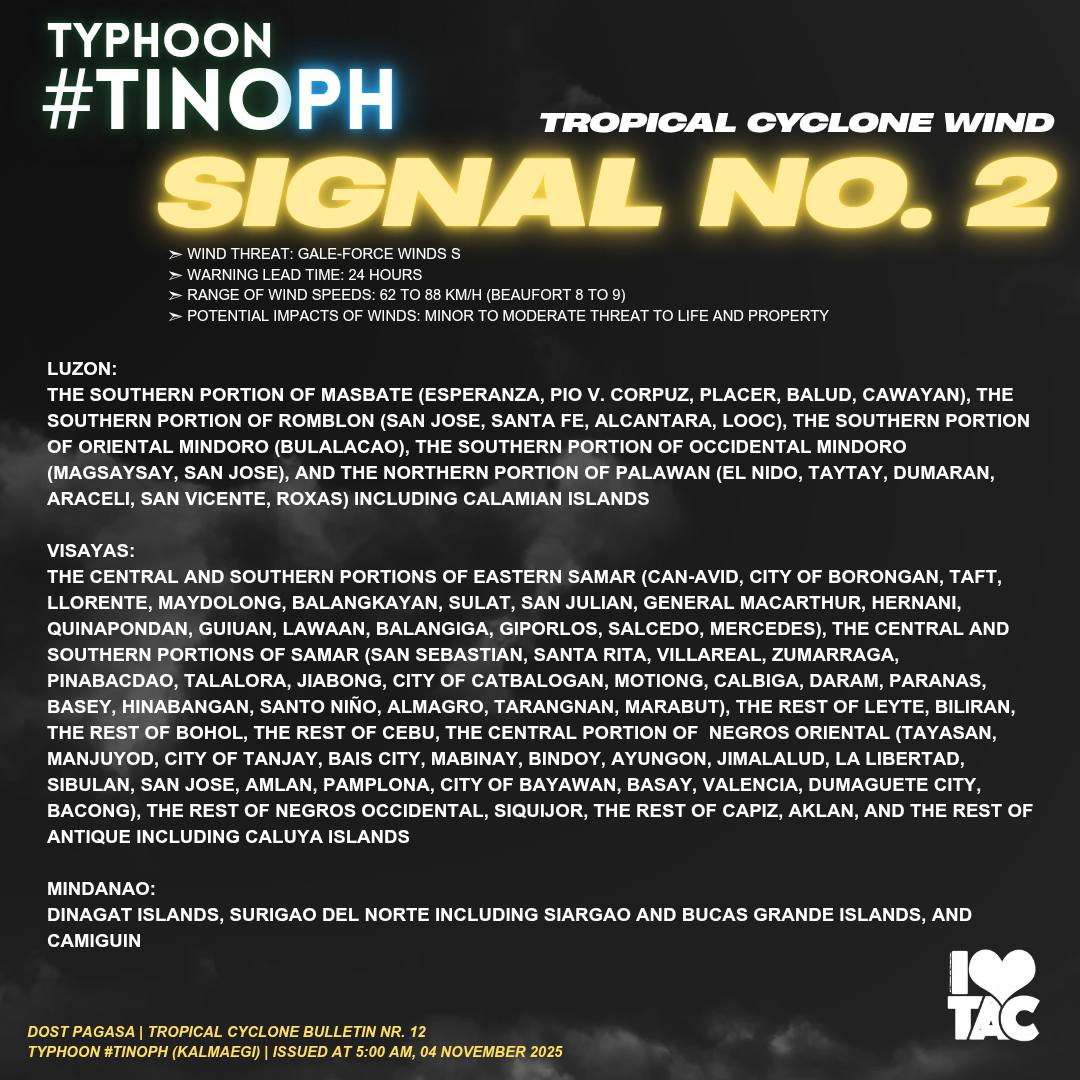 I Love - as of 5AM | 11.04.2025 TCWS No. 2 Wind threat: Gale-force ...