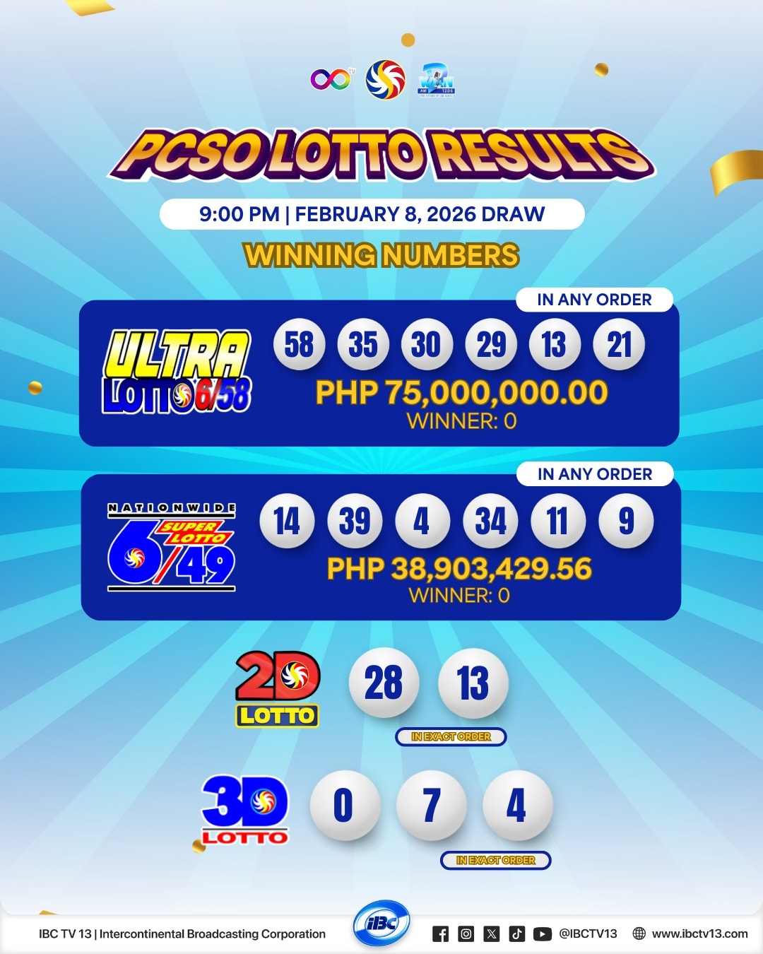 IBC TV 13 - 9PM MAJOR AND DIGIT DRAW RESULTS! Narito ang... | Facebook