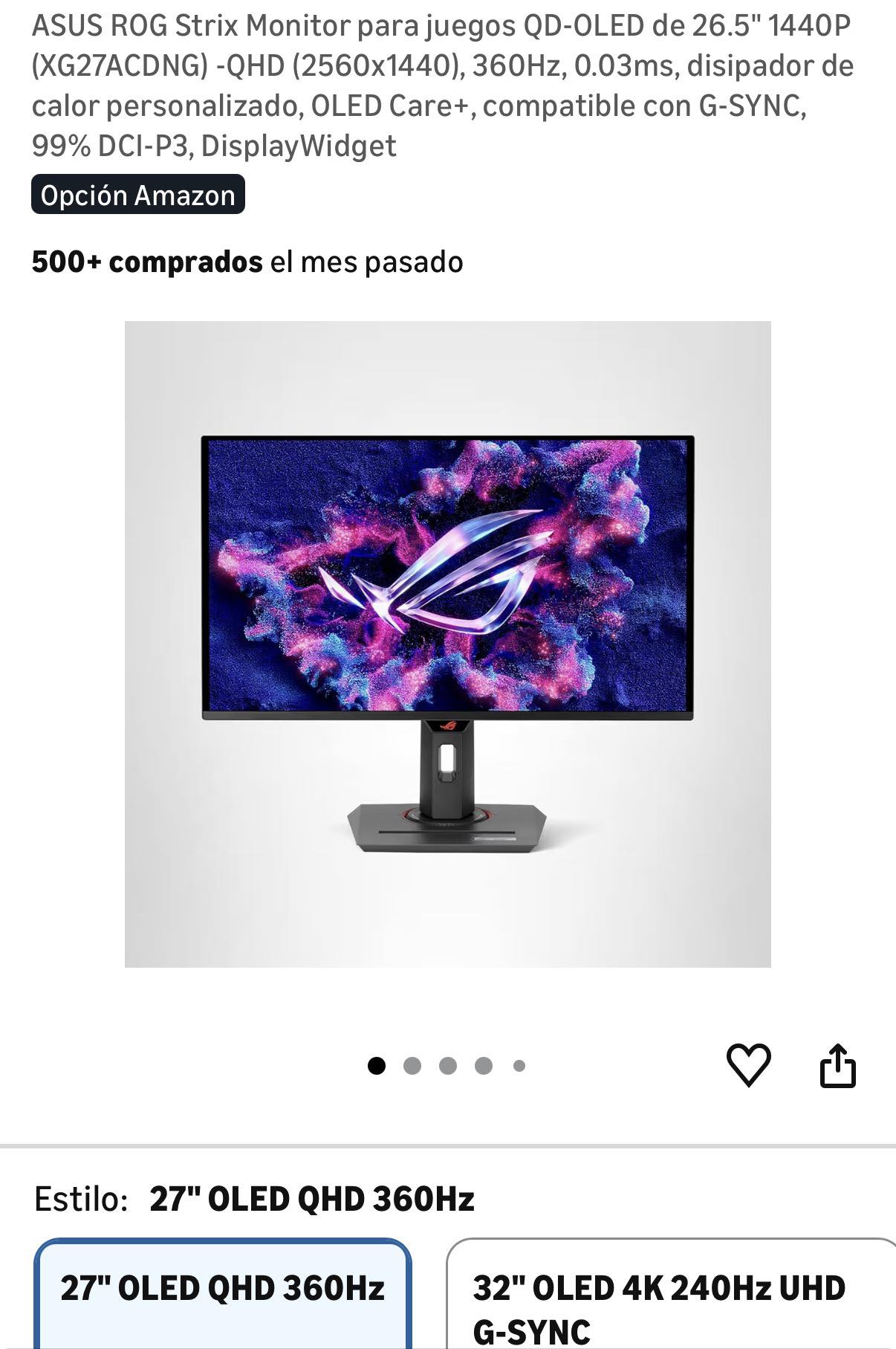 Écran Gaming Asus ROG Strix OLED XG27ACDNG 26.5" QHD 360Hz - QD-OLED 0.03ms - Occasion Fonctionnel