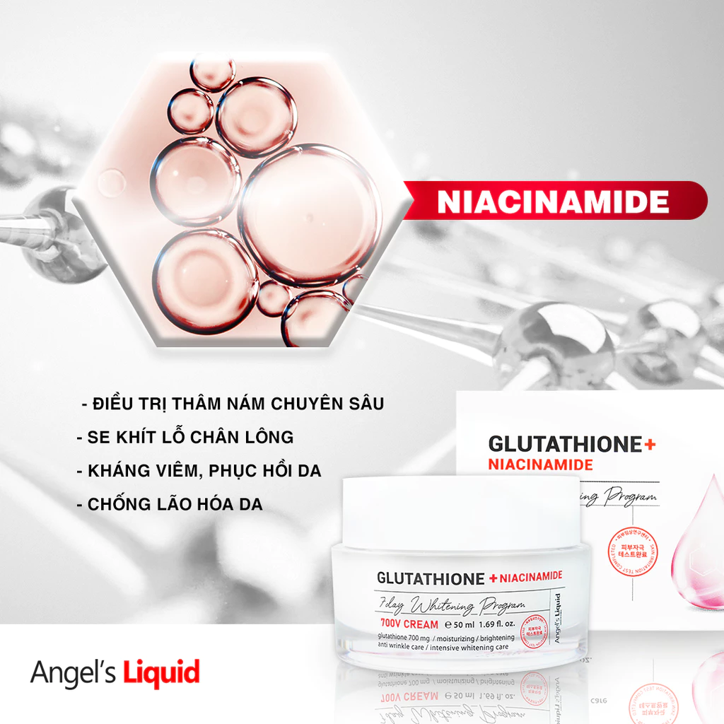 glutathione 700 v cream ✨ NEW DROP – ANGEL'S LIQUID 700V 🇰🇷 💎 Angel's Liquid + Niacinamide 700V Cream (50ml) Cực phẩm dưỡng trắng – mờ nám – phục hồi da toàn diện chỉ Glutaboost®: Glutathione Precursor (120 Packages:Single Shot Ampoule angels liquid glutathione nad