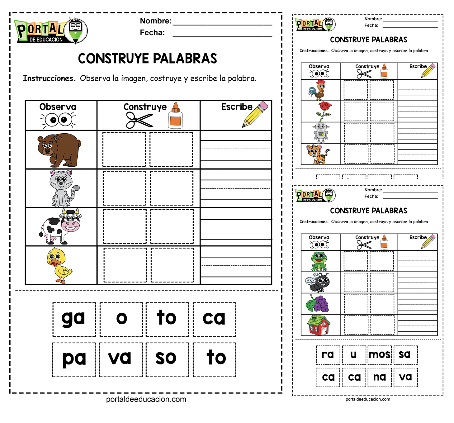 Material - Cuadernillo de 2 SÍLABAS para Recortar y Pegar Descargar PDF ...