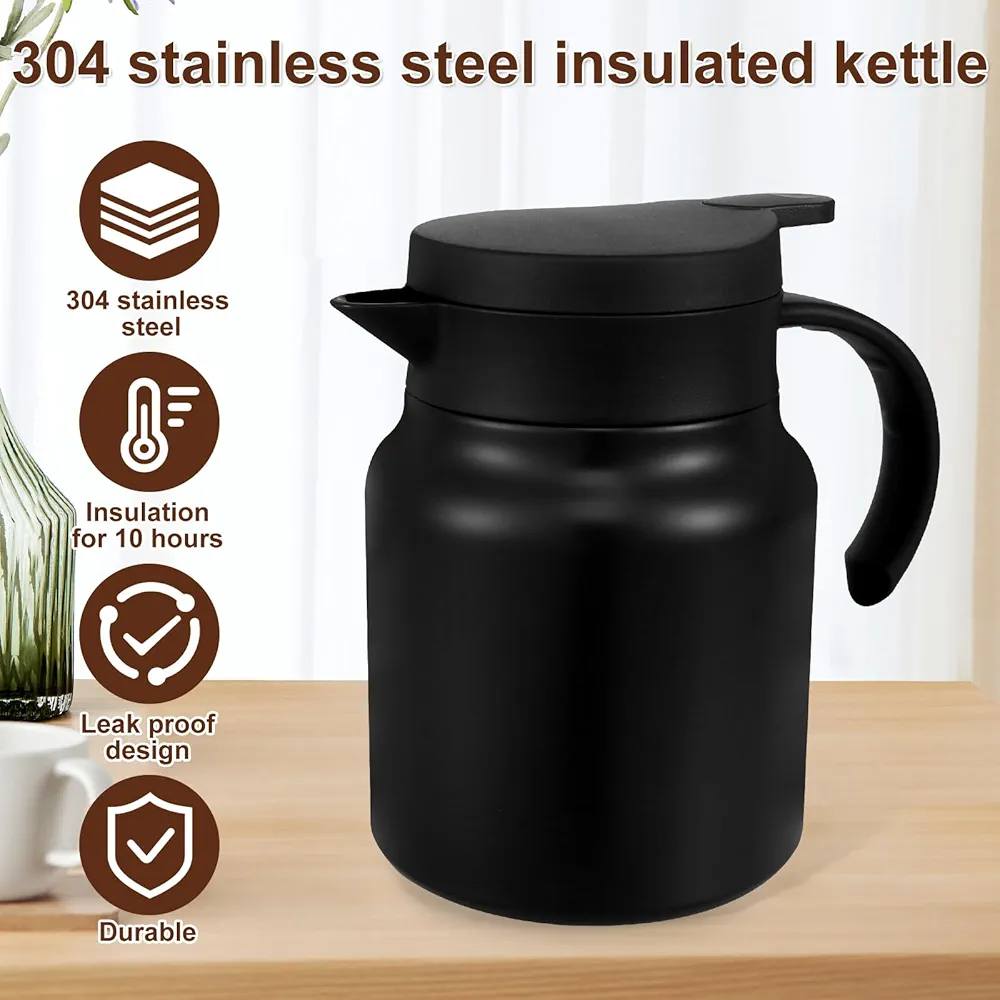 Belle Vous Carafe Isotherme à Café Noire 1,2L - Acier Inoxydable Double Paroi Chaud 8h Froid 12h
