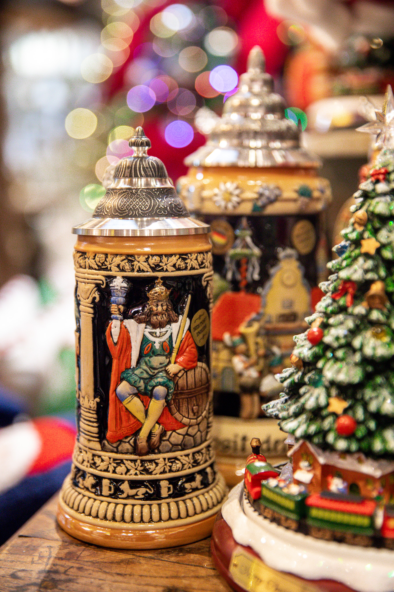 Handcrafted German Christmas beer steins for holiday decor