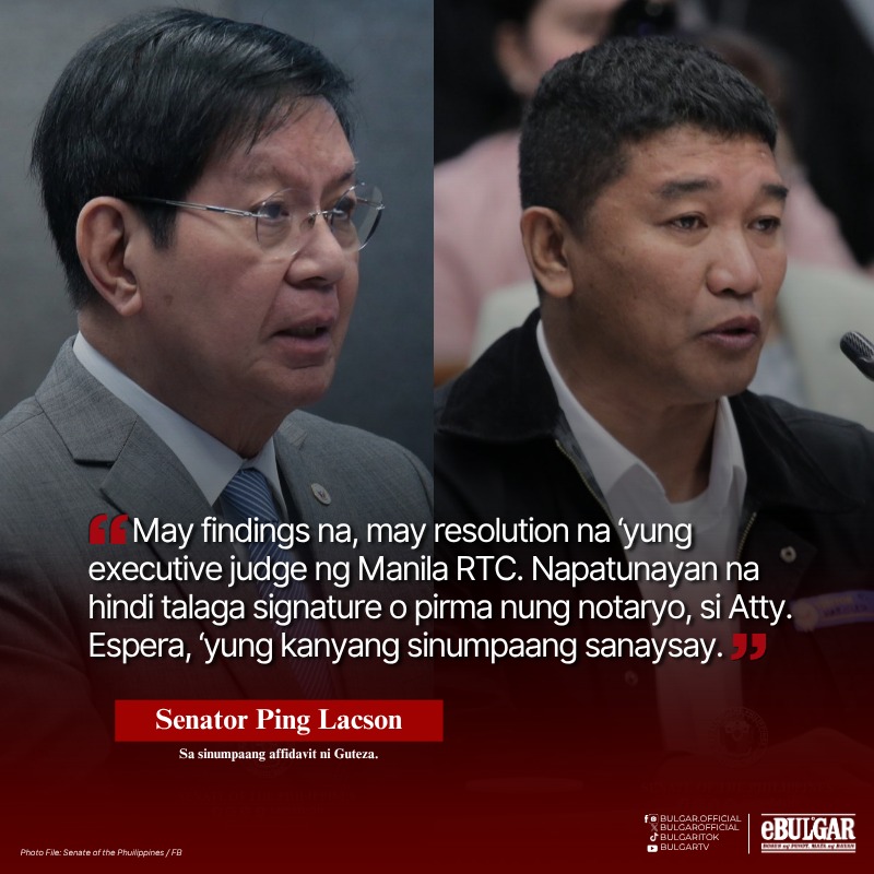 BULGAR - Natuklasan ng Manila Regional Trial Court (RTC) na ang pirma ...