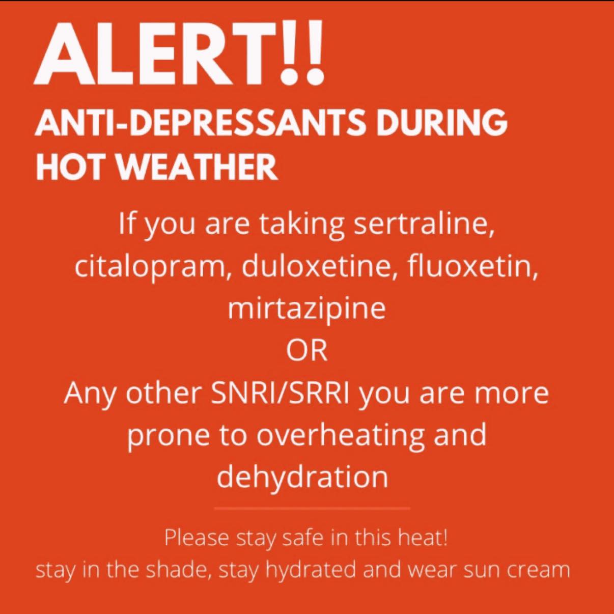 Hayley - 🚨 Anti-Depressants & Hot Weather 🚨 Two of the most commonly ...