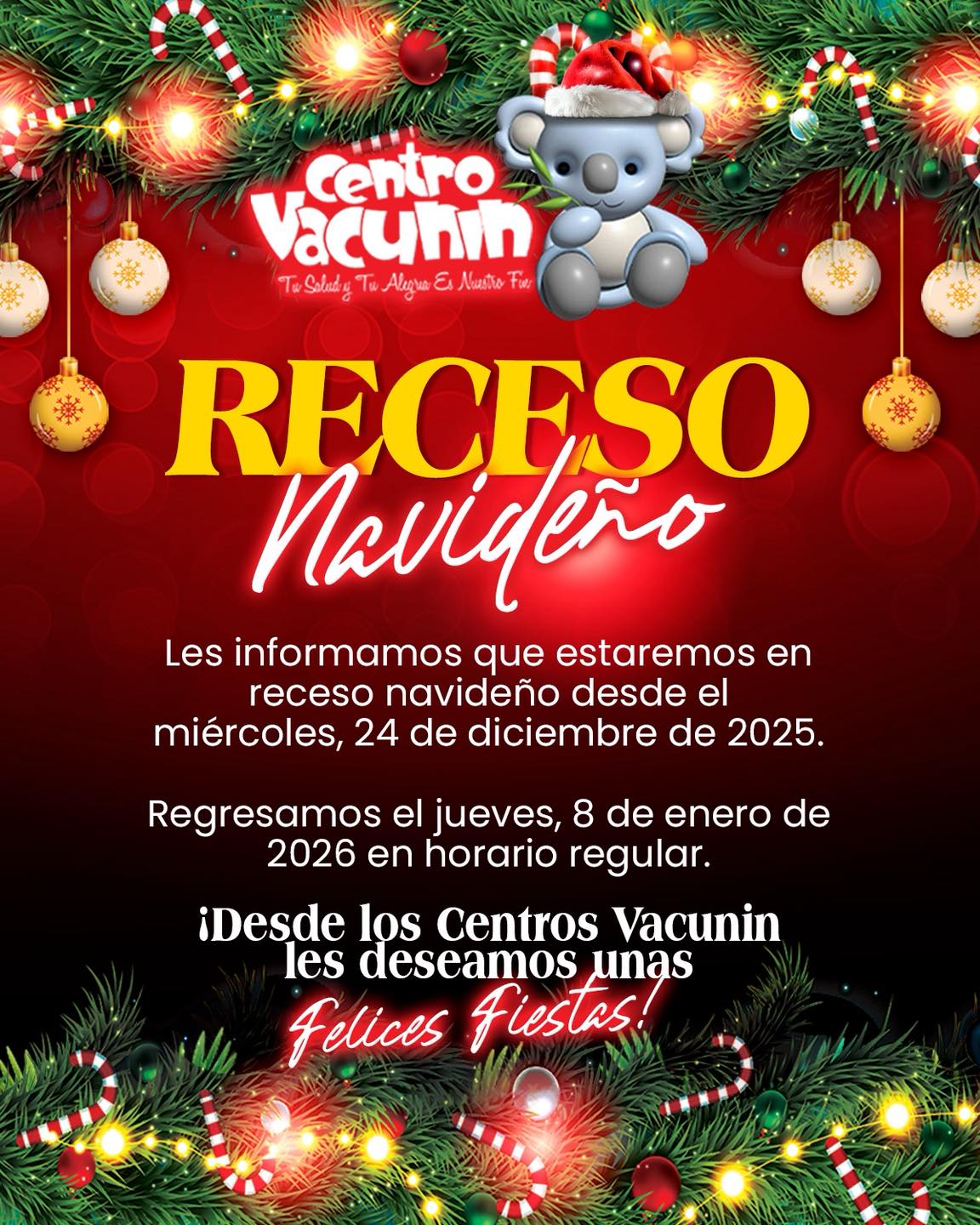 Centro - 🎄 Aviso de receso navideño 🎄 Con motivo de las festividades ...