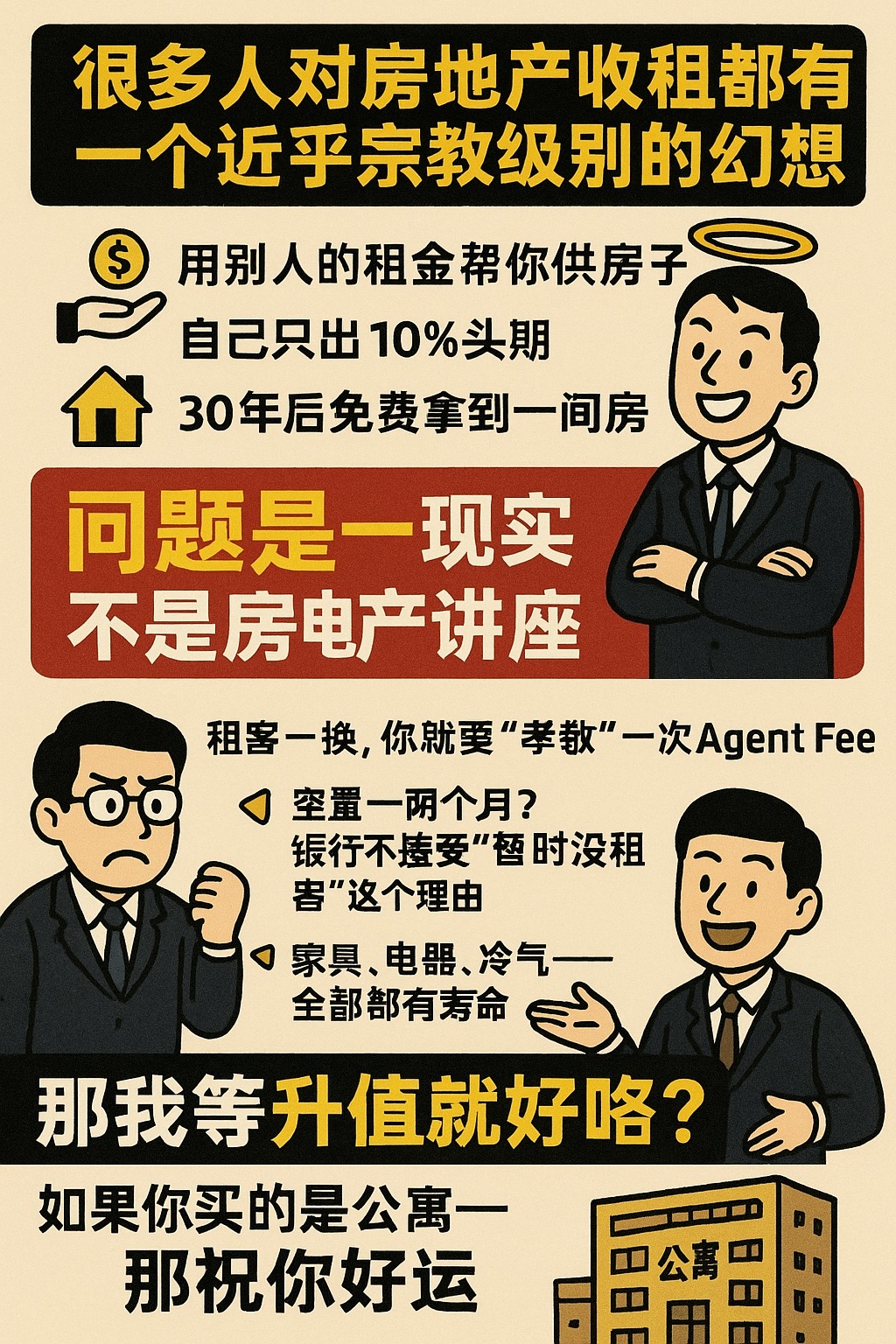 夜月 - 【买房收租还行得通吗？】 很多人对房地产收租都有一个近乎宗教级别的幻想： 👉 用别人的租金帮你供房子 👉 自己只出 10% 头期 👉 ...