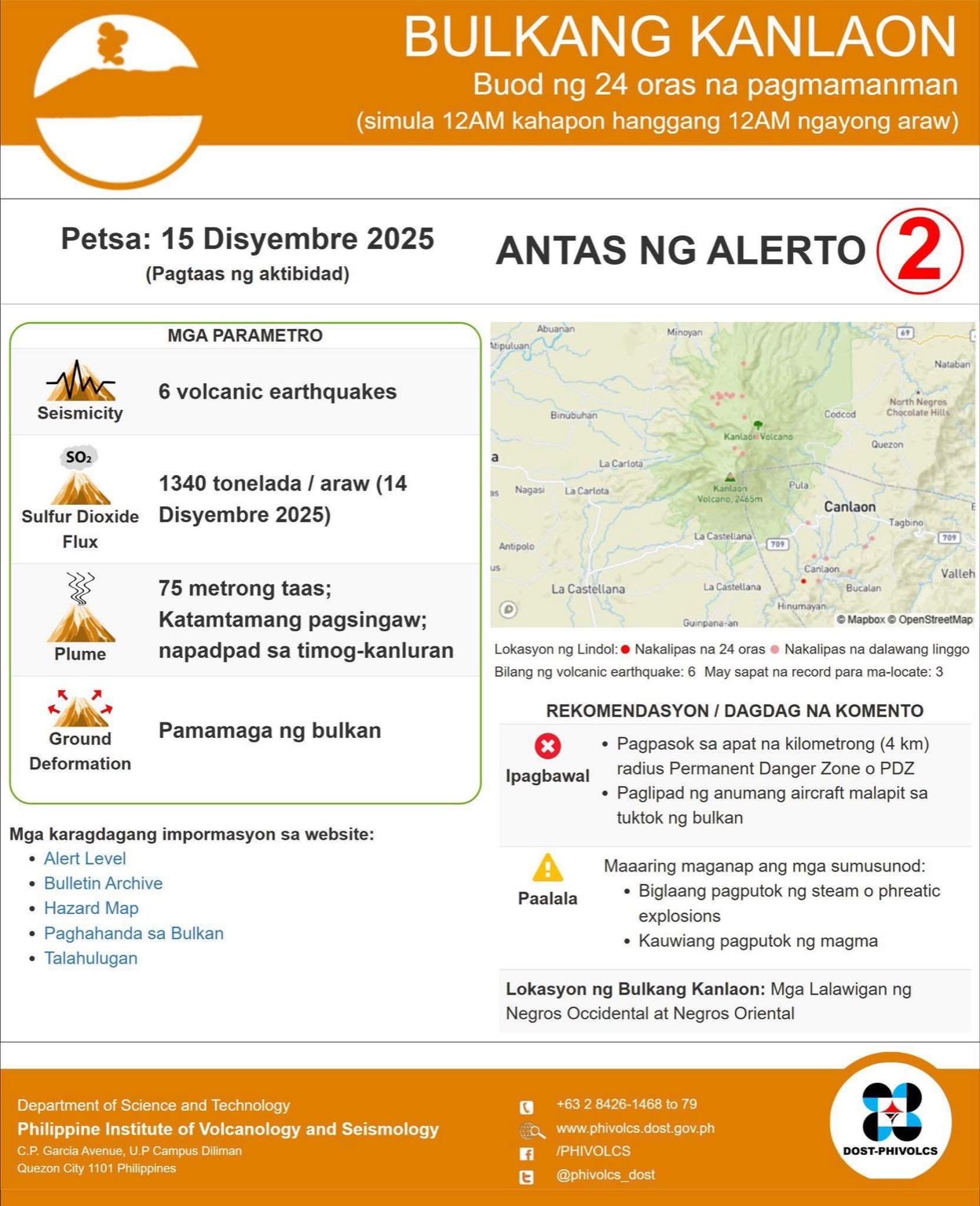 Daily - ALERT LEVEL 2 MAINTAINED AT KANLAON #PHIVOLCS reported ...