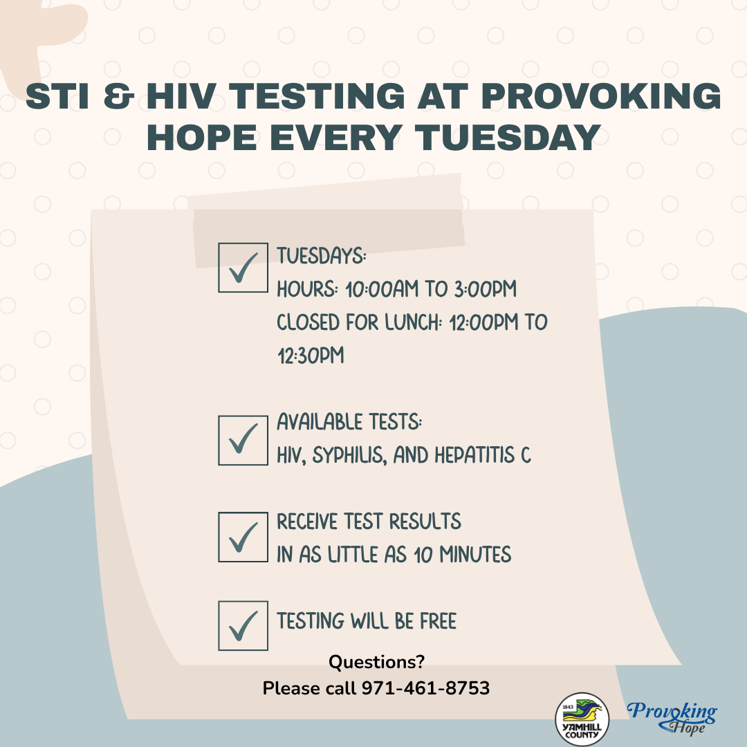 Yamhill - HIV and STI testing is available at Provoking Hope on ...