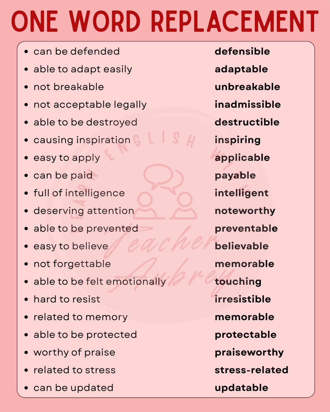 Learn - One Word Replacement 📝 #learnenglishwithteacheraubrey | Facebook