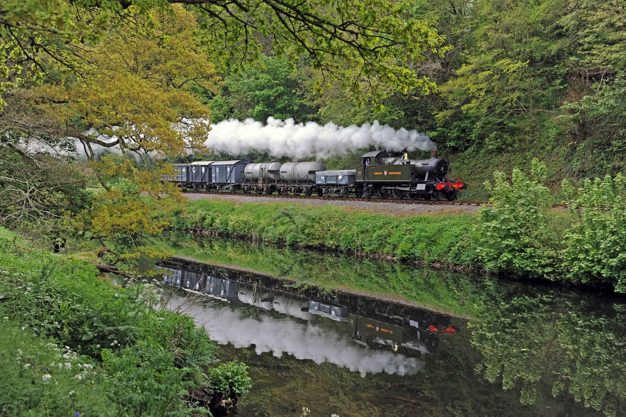 Branch - 4555 with a goods train ambling beside the River Dart at ...