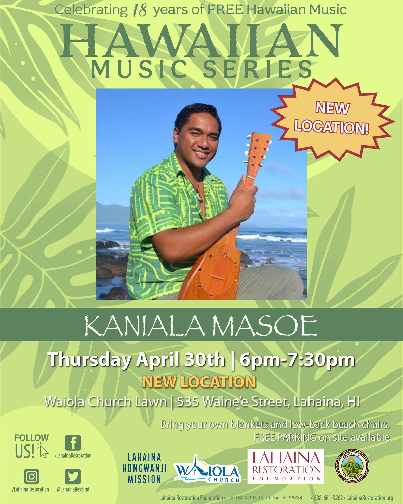 Kaniala Masoe live at Hawaiian Music Series concert in Lahaina