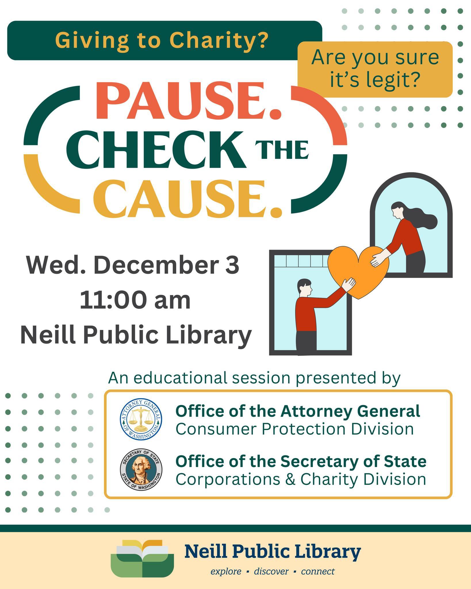 City - PAUSE. CHECK THE CAUSE. 👀 Come to Neill Public Library on ...